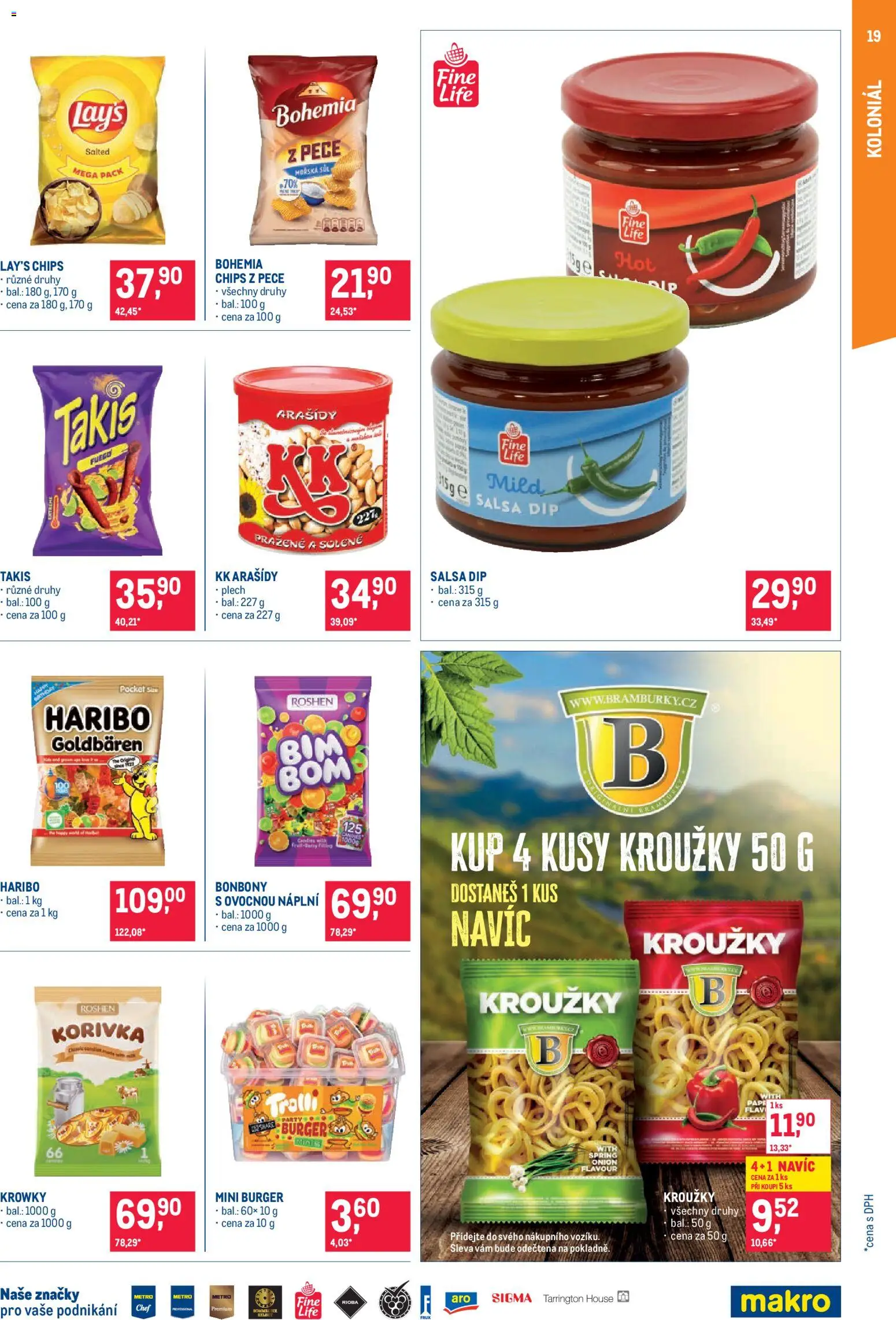 Makro leták - Pro milovníky jídla od 15.07.2026 | Strana: 19 | Produkty: Burger, Haribo, Arašídy, Salsa dip