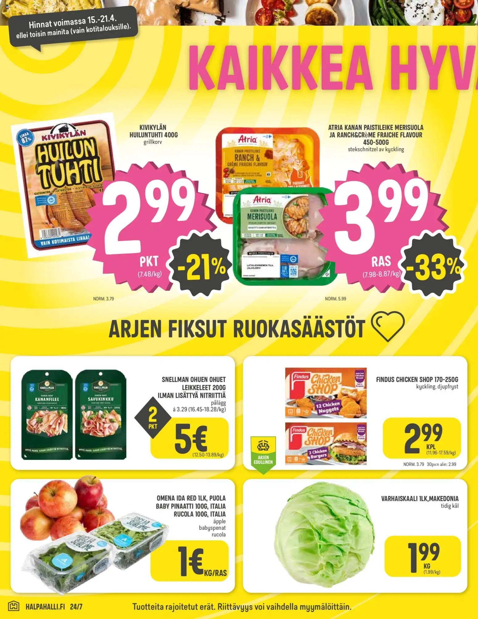 Halpa Halli tarjoukset – voimassa 15.04.2026 alkaen | Sivu: 2 | Tuotteet: Rucola, Voi, Pinaatti