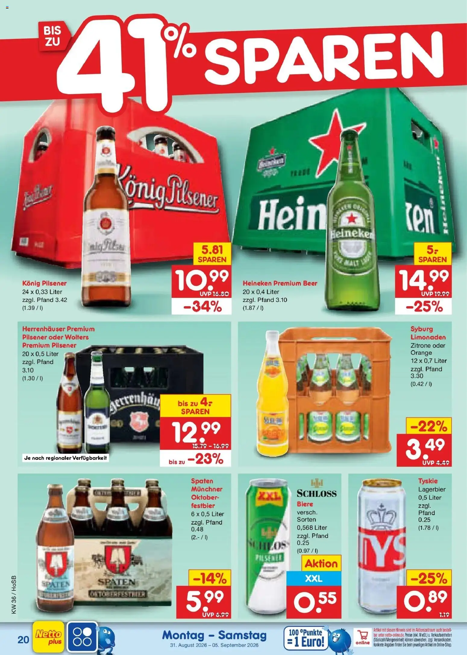 Netto Marken-Discount Prospekt Hannover (ab 31.08.2026) » Angebote | Seite: 26 | Produkte: Tyskie, Konig pilsener, Heineken, Zitrone
