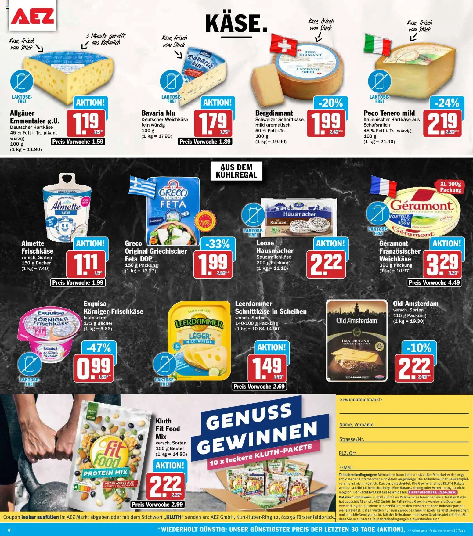AEZ Prospekt – gültig ab 31.08.2026 | Seite: 6 | Produkte: Almette, Feta, Leerdammer, Frischkase