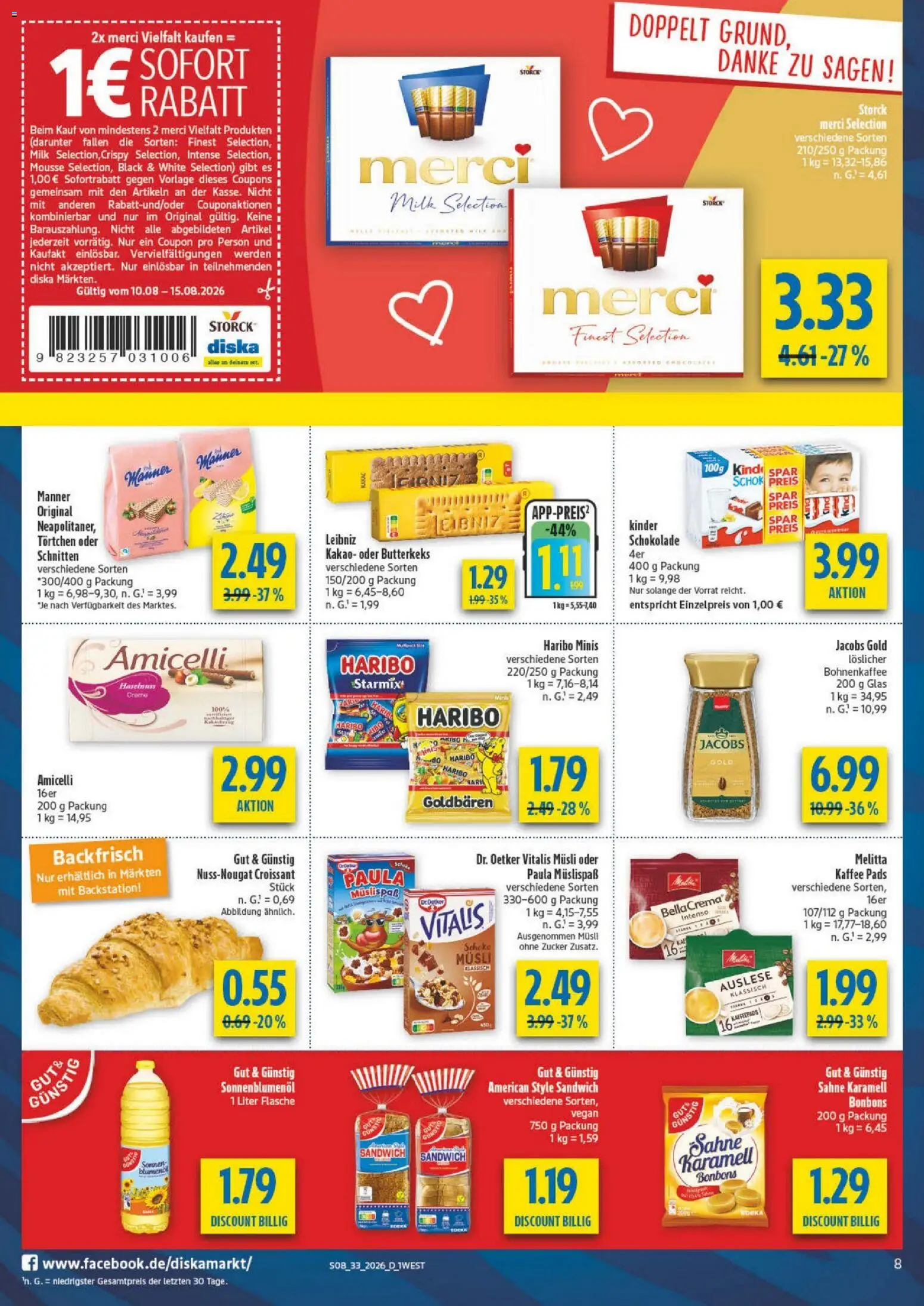 Diska - Diska Angebote Bayern KW33 – gültig ab 10.08.2026 | Seite: 8 | Produkte: Kaffeepads, Haribo, Sonnenblumenol, Zucker