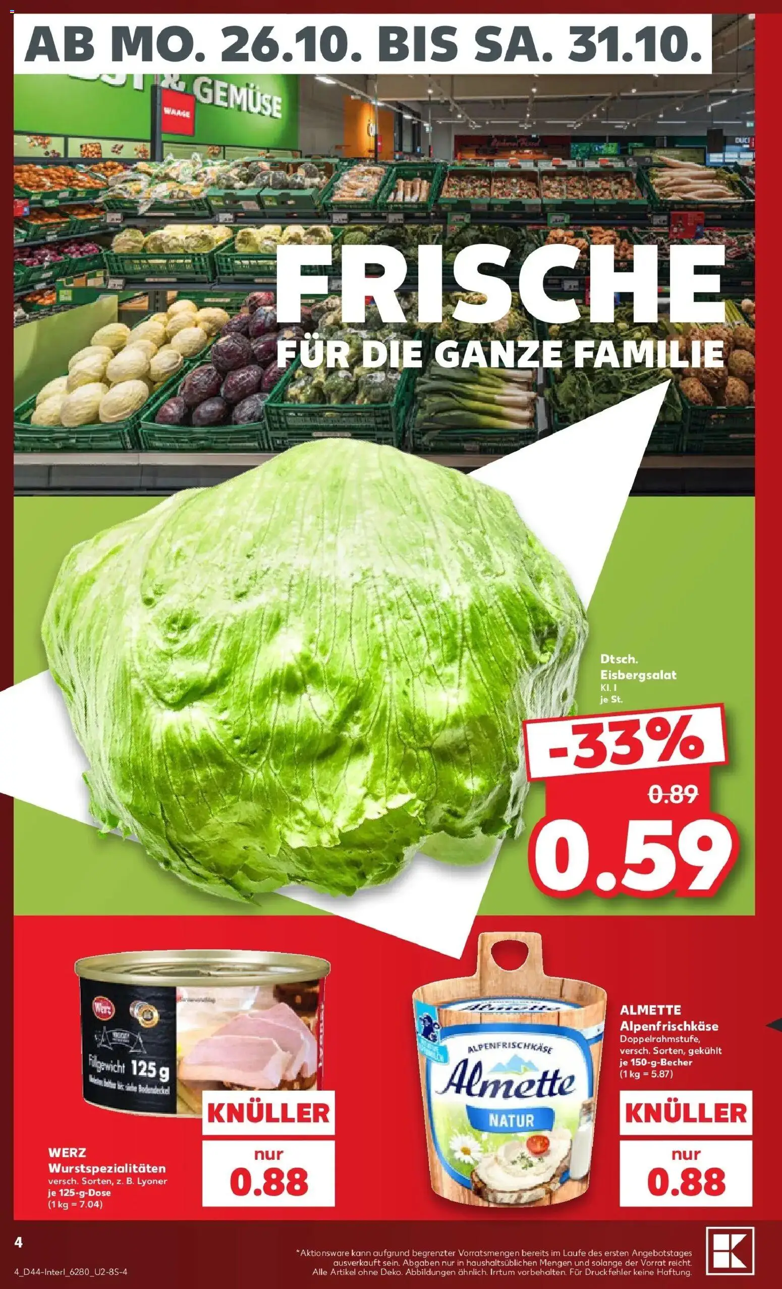 Prospekt Kaufland ab 26.10.2026 » Angebote Online zum Blättern | Seite: 8 | Produkte: Almette, Eisbergsalat, Gemüse