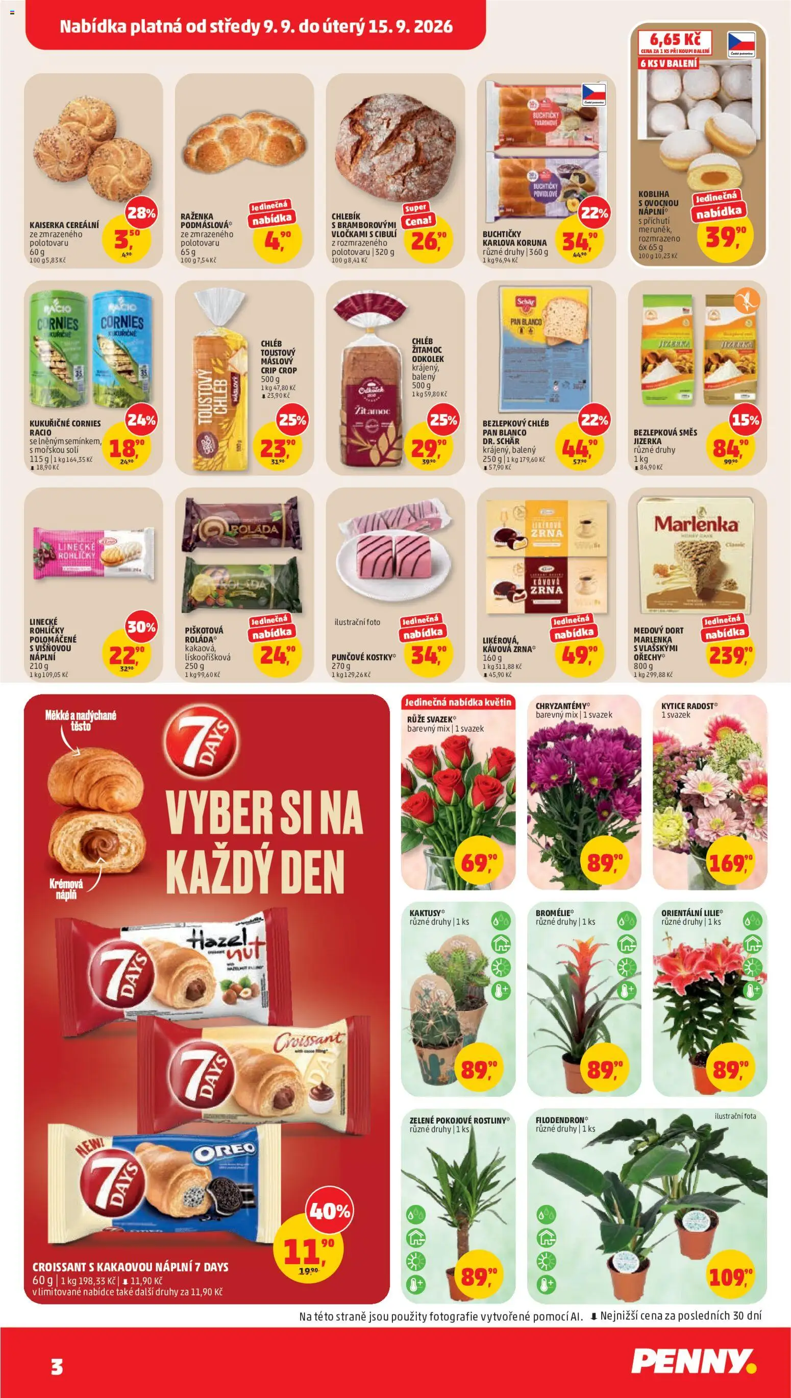 Penny Market leták od 09.09.2026 | Strana: 3 | Produkty: Kobliha, Kaiserka, Crip Crop, Marlenka