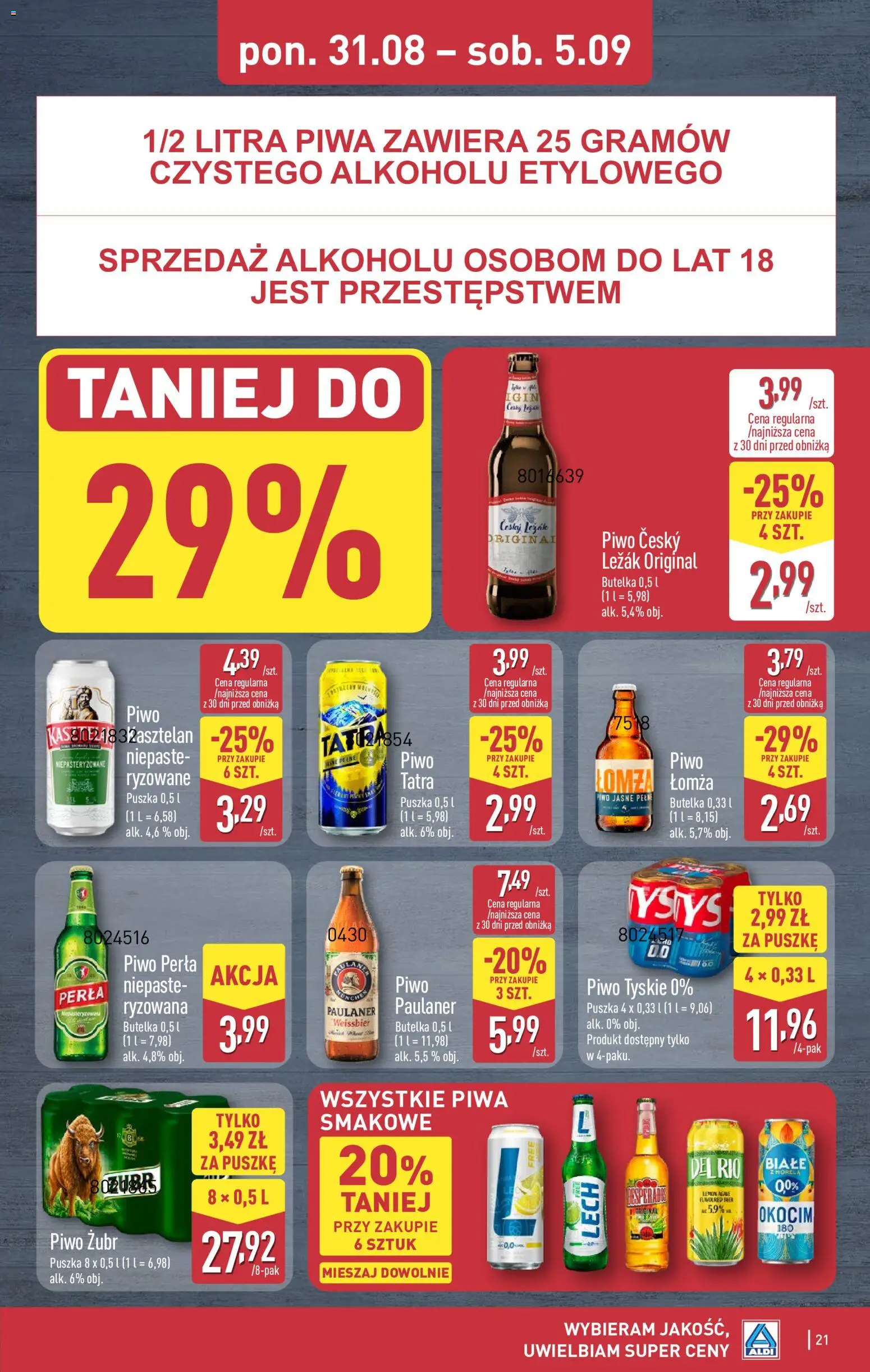 Aldi Polsko leták od 31.08.2026 | Strana: 21 | Produkty: Zubr, Lunch, Perla