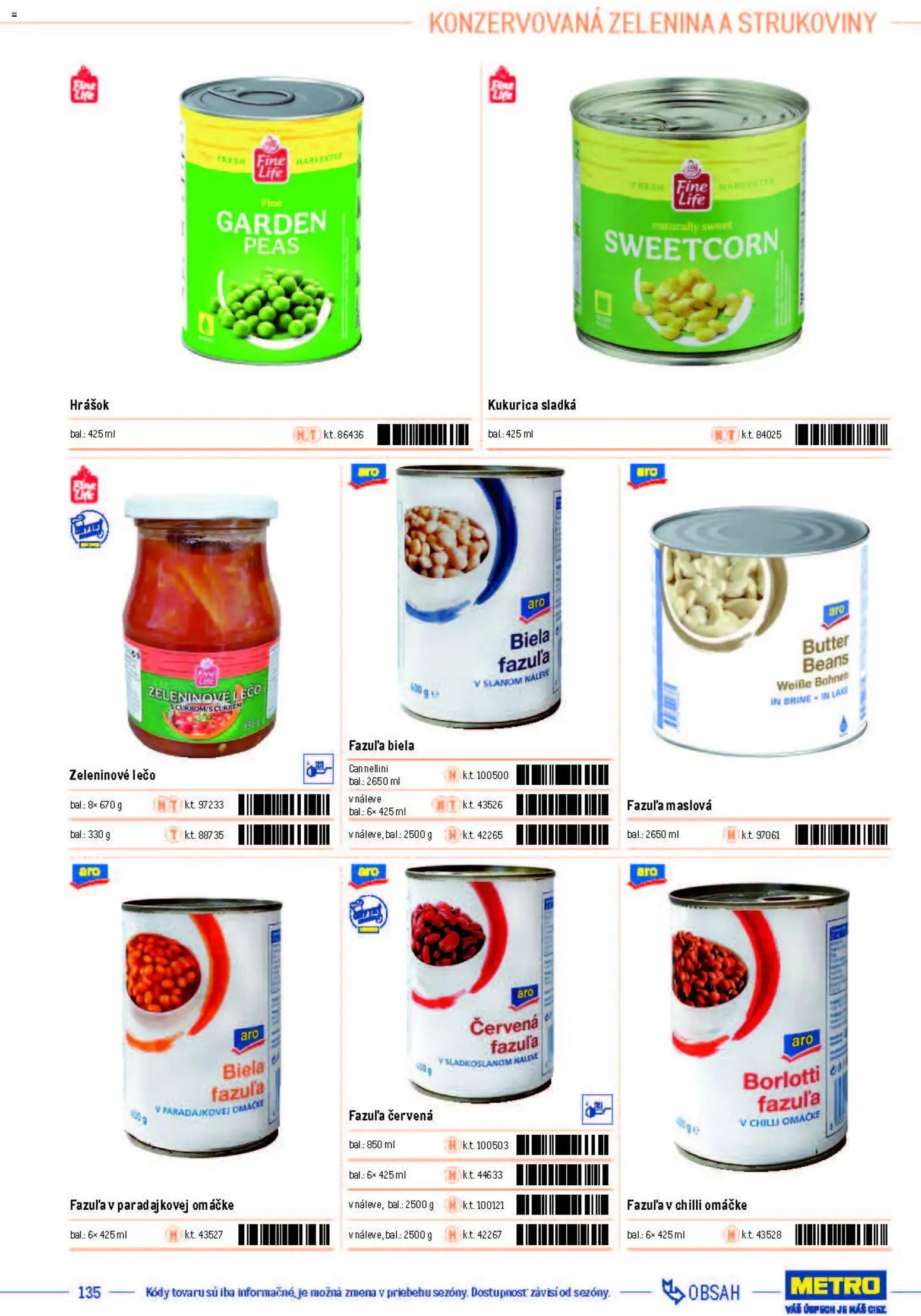 Nové Metro akcie – leták je platný od 05.12.2025 | Strana: 135 | Produkty: Chilli, Fazuľa, Hrášok, Kukurica
