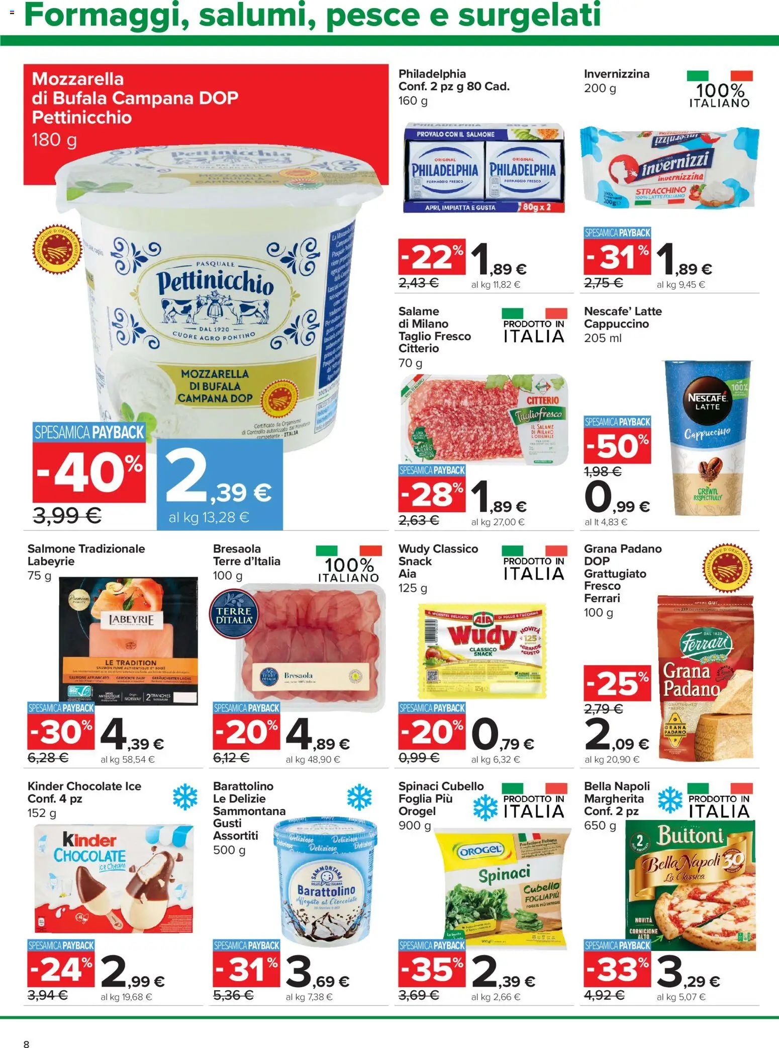 Volantino Carrefour del 02/07/2026 | Pagina: 8 | Prodotti: Cioccolato, Pollo, Bresaola, Spinaci