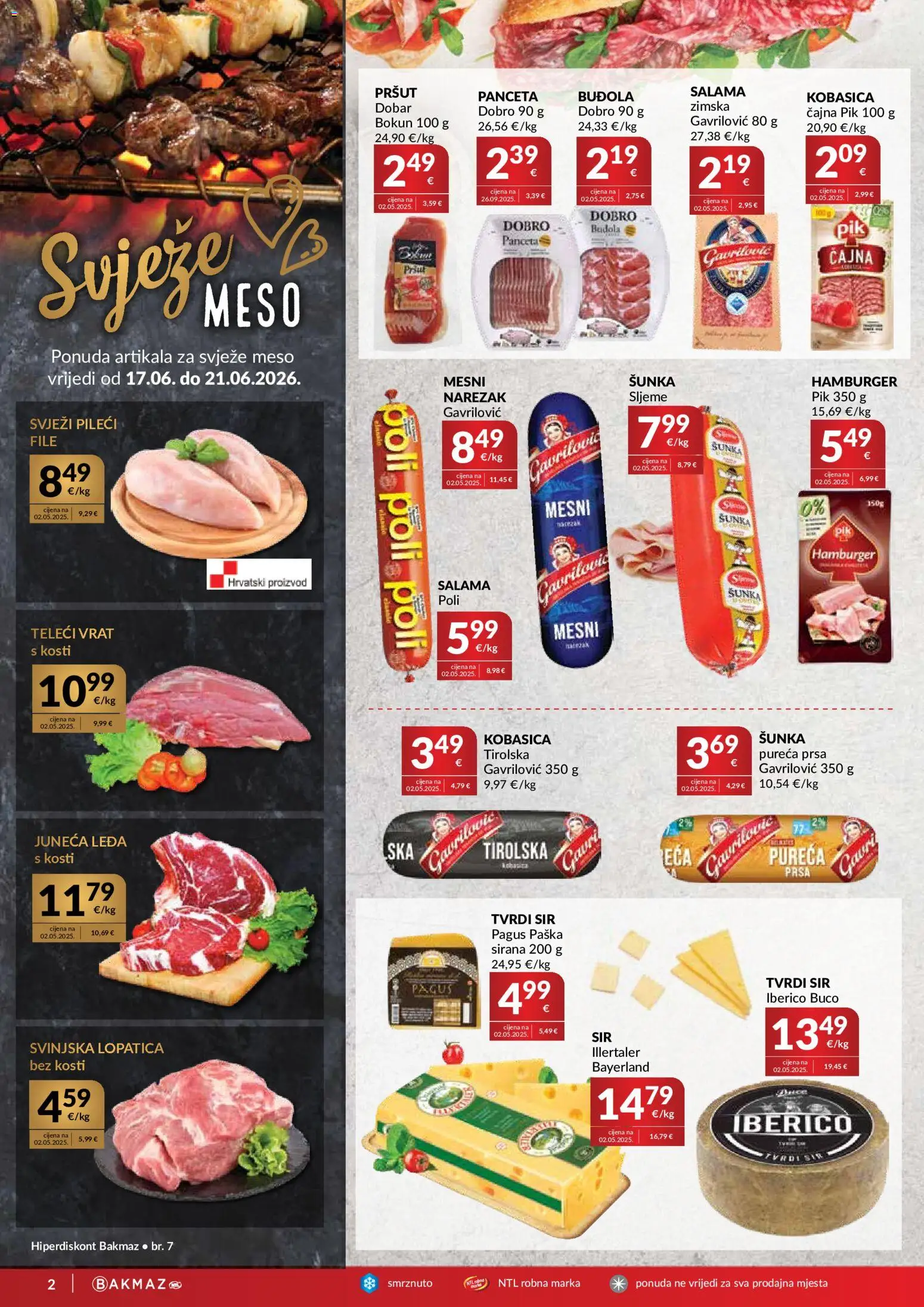 Bakmaz katalog | vrijedi od 17.06.2026 | Stranica: 2 | Proizvodi: Narezak, Hamburger, Panceta, Tvrdi sir