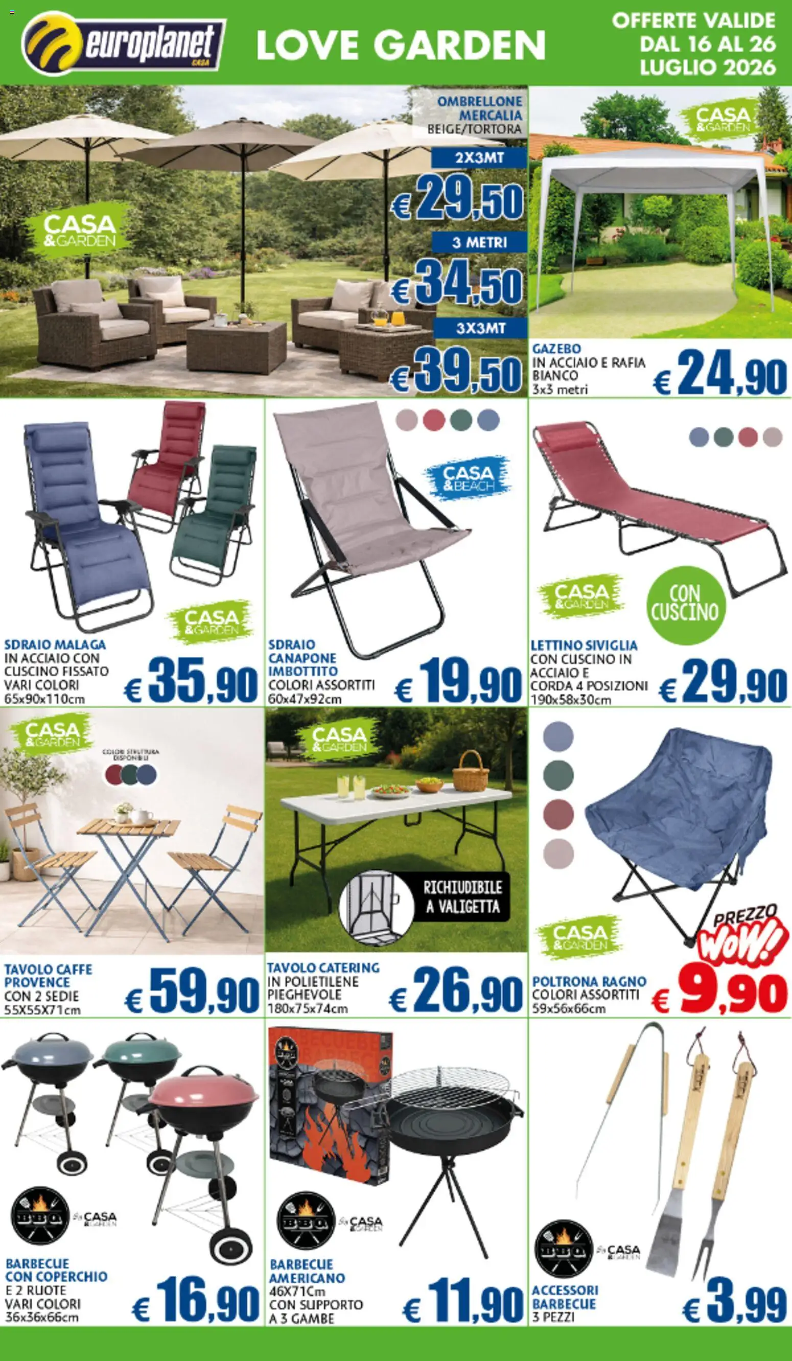 Volantino Europlanet Casa del 16/07/2026 | Pagina: 13 | Prodotti: Sdraio, Lettino, Cuscino, Tavolo