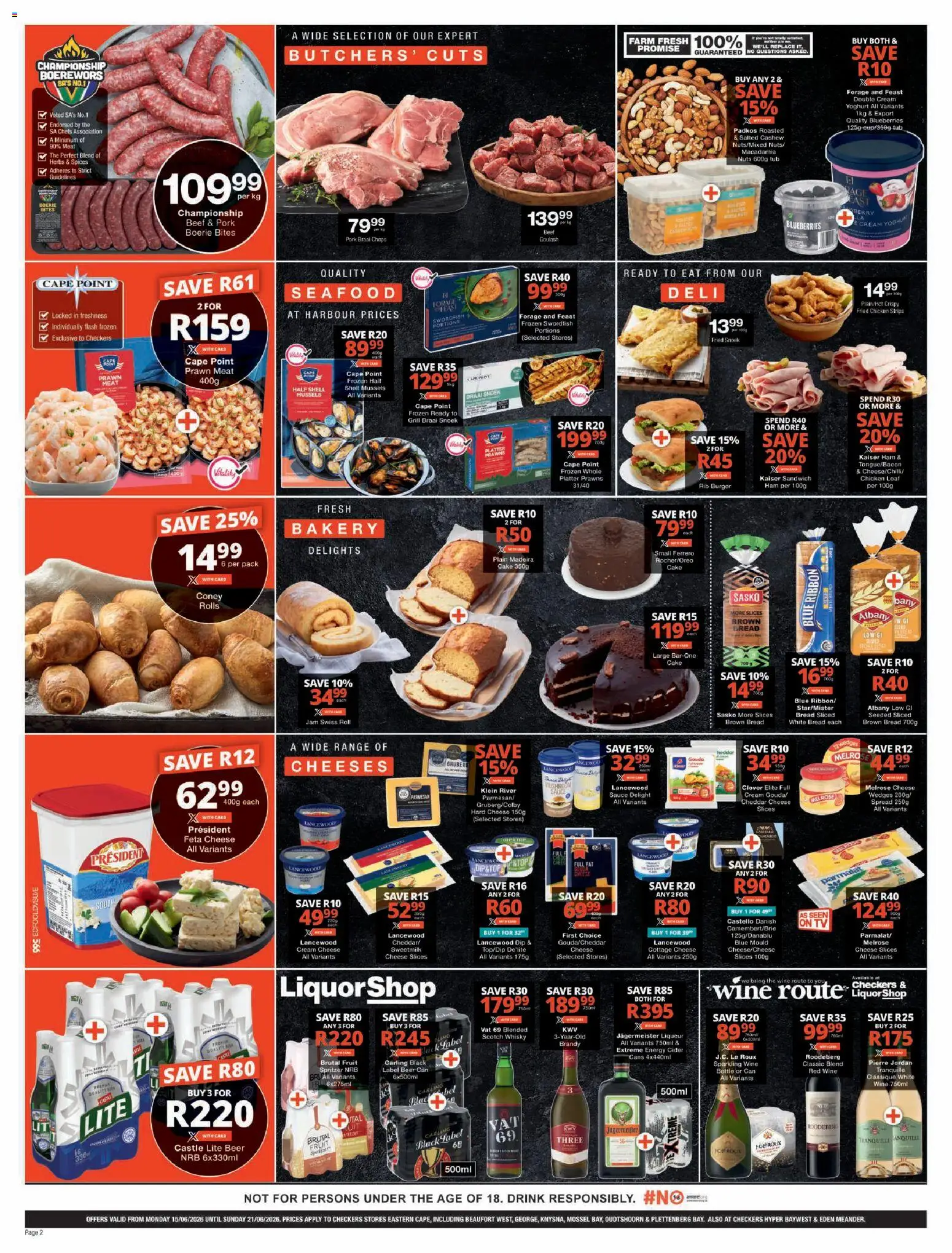 New Checkers catalogue – valid from 15.06.2026 | Page: 2 | Products: Blueberries, Jam, Boerewors, Máscara de pestañas