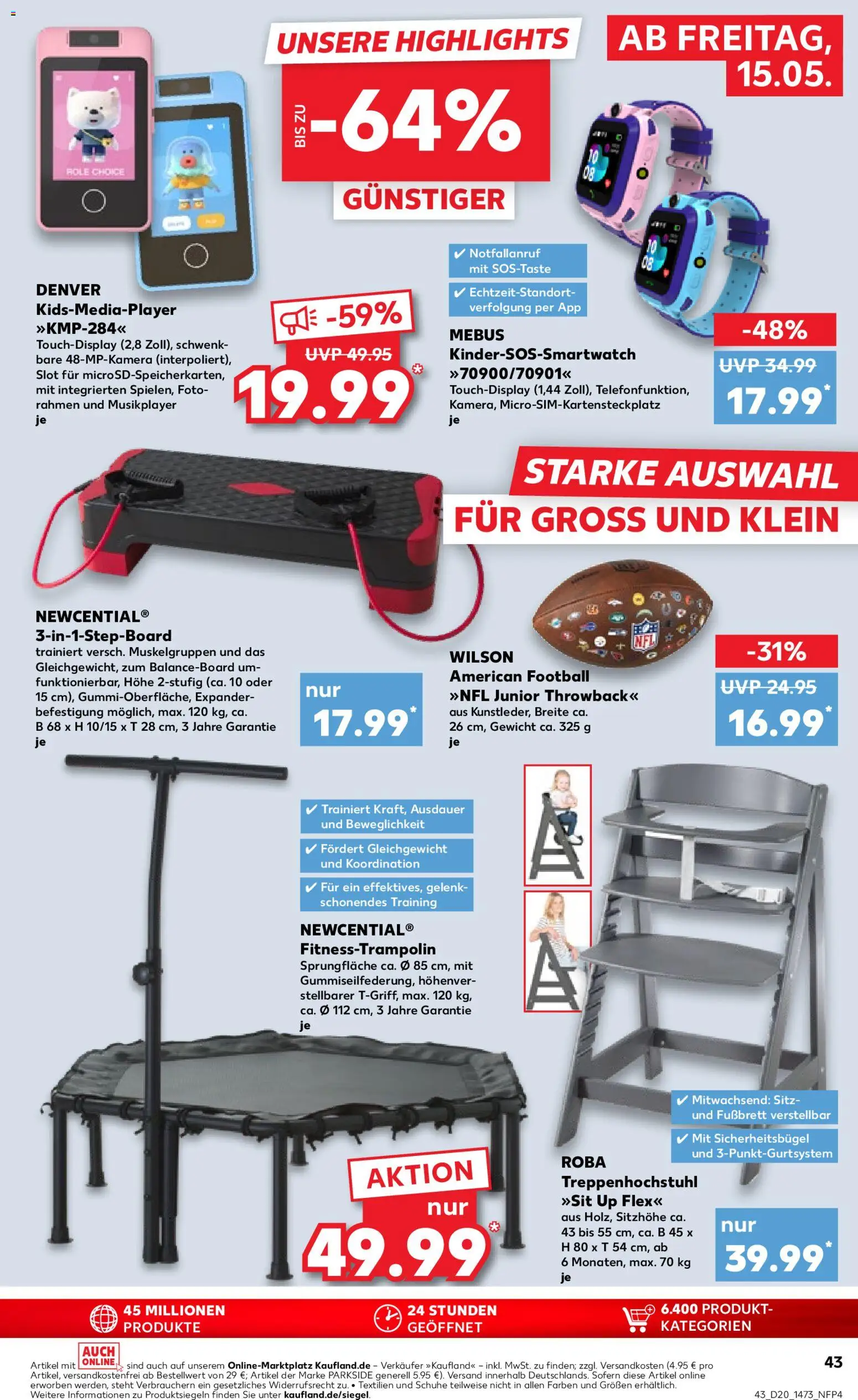 Kaufland Prospekt – gültig ab 15.05.2026 | Seite: 43 | Produkte: Smartwatch, Trampoline, Football, Player