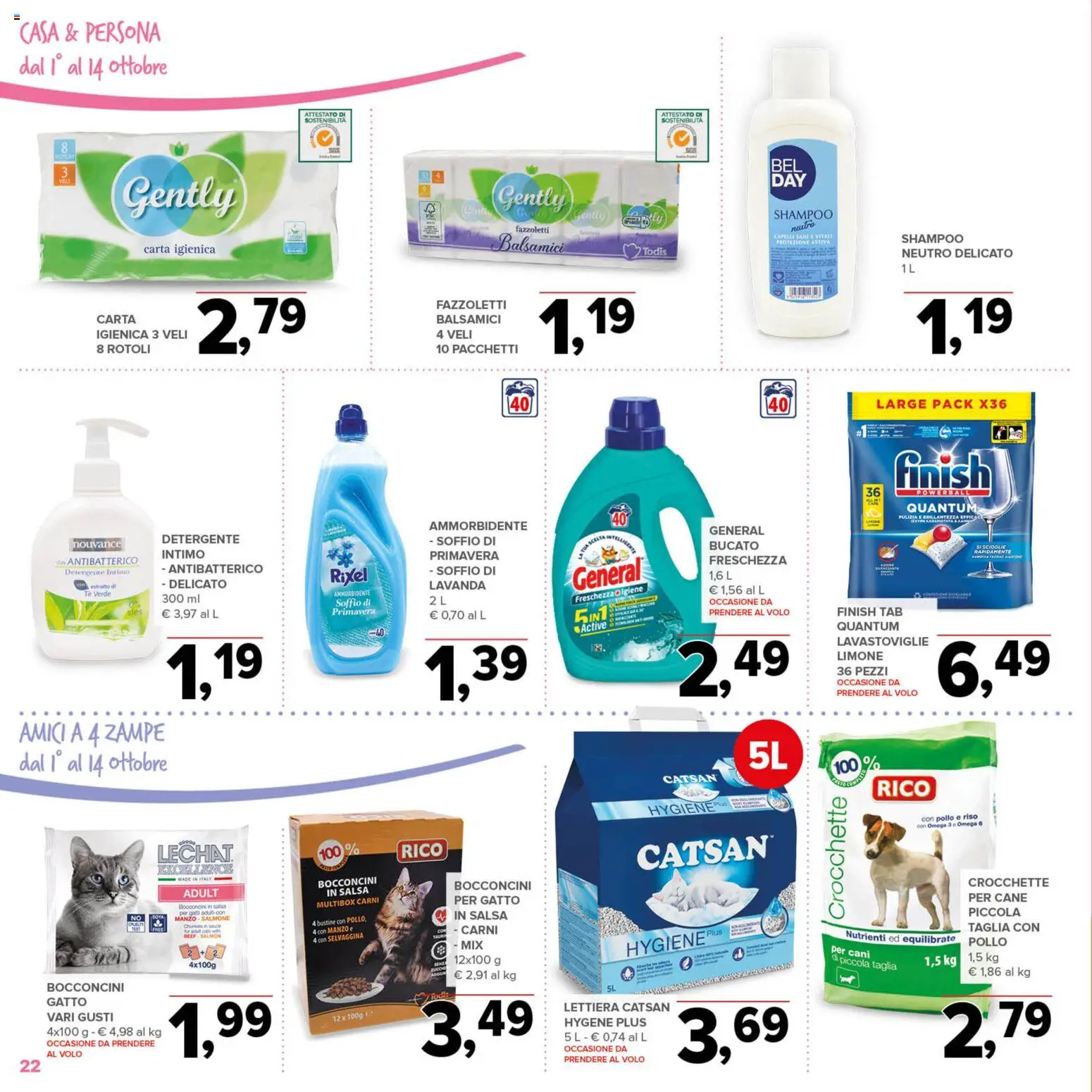 Volantino Todis del 01/10/2026 | Pagina: 22 | Prodotti: Salmone, Detergente, Salsa, Crocchette