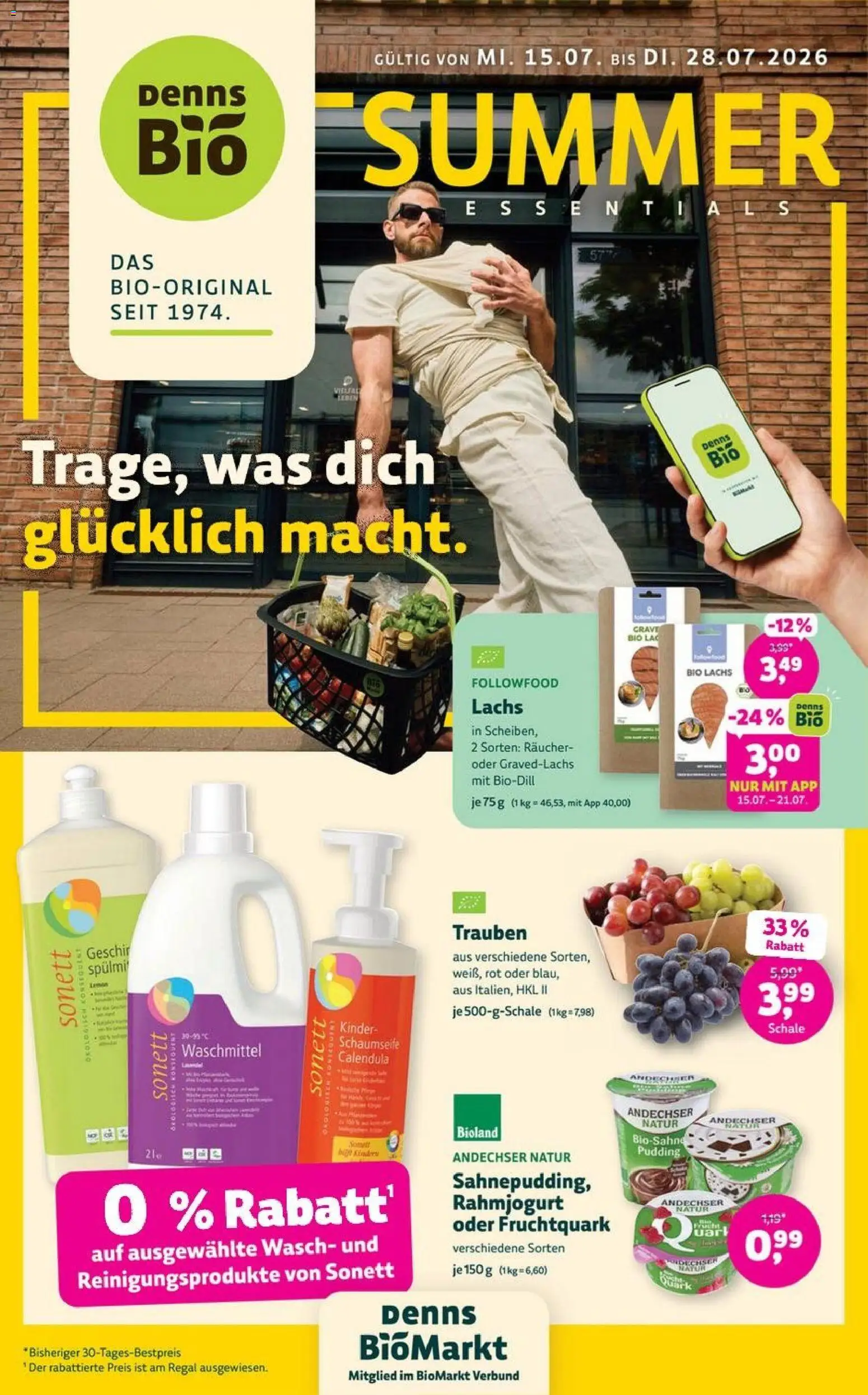 Denns BioMarkt Angebote – gültig ab 15.07.2026 | Seite: 1 | Produkte: Trauben, Regal, Pudding, Waschmittel
