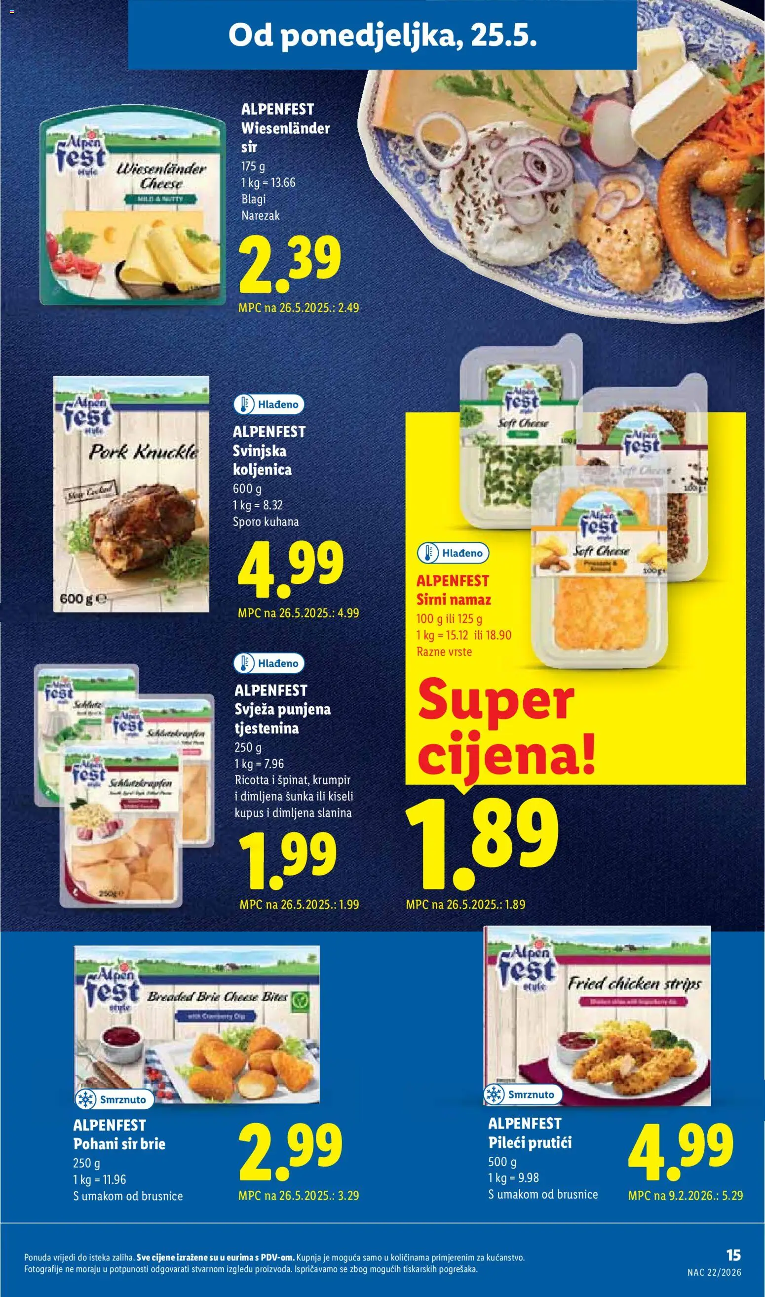 Lidl katalog | vrijedi od 25.05.2026 | Stranica: 15 | Proizvodi: Šunka, Slanina, Tjestenina, Namaz