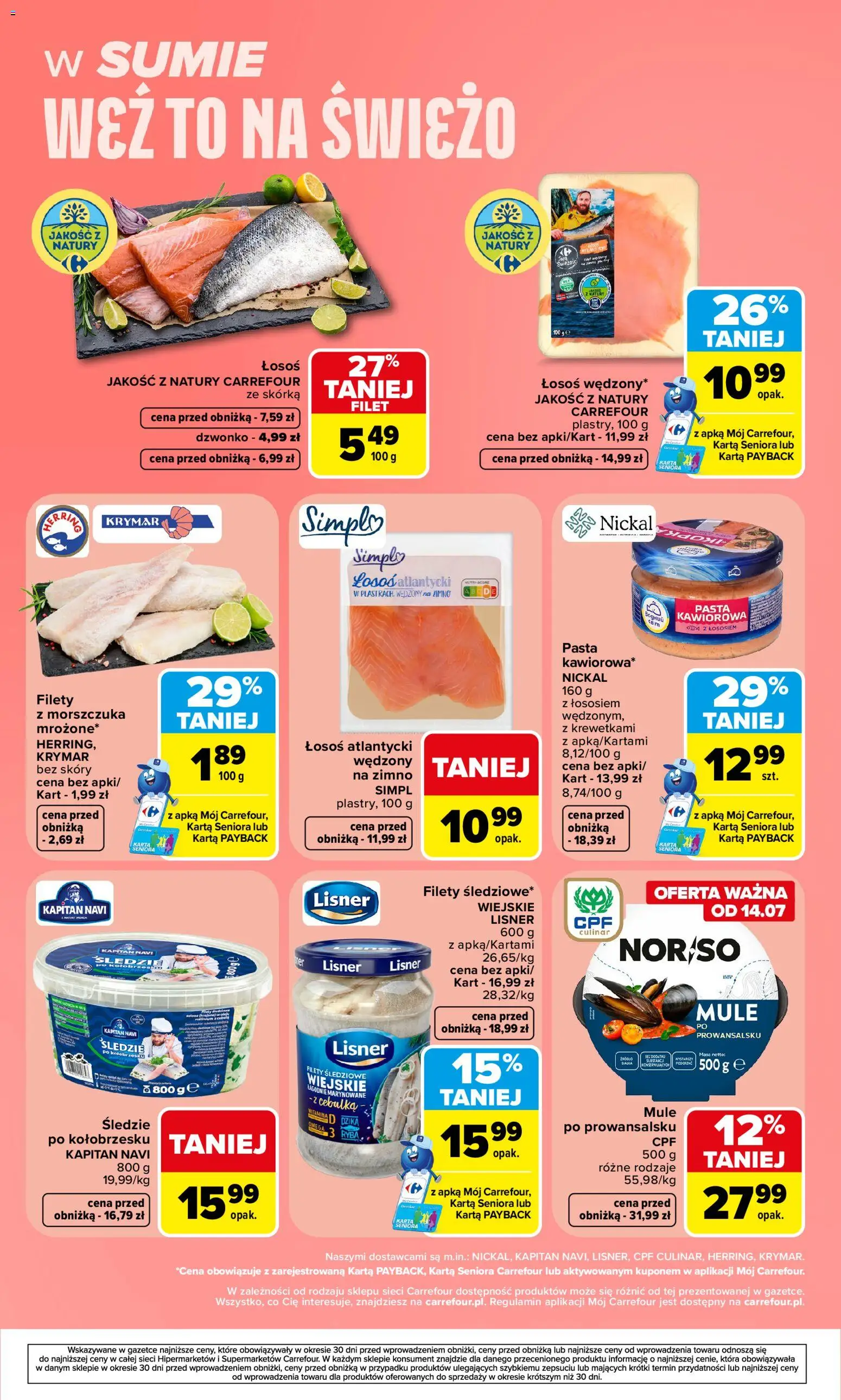 Carrefour gazetka - Weź to na świeżo od 13.07.2026 | Strona: 8 | Produkty: Łosoś atlantycki, Mule, Łosoś, Ryba