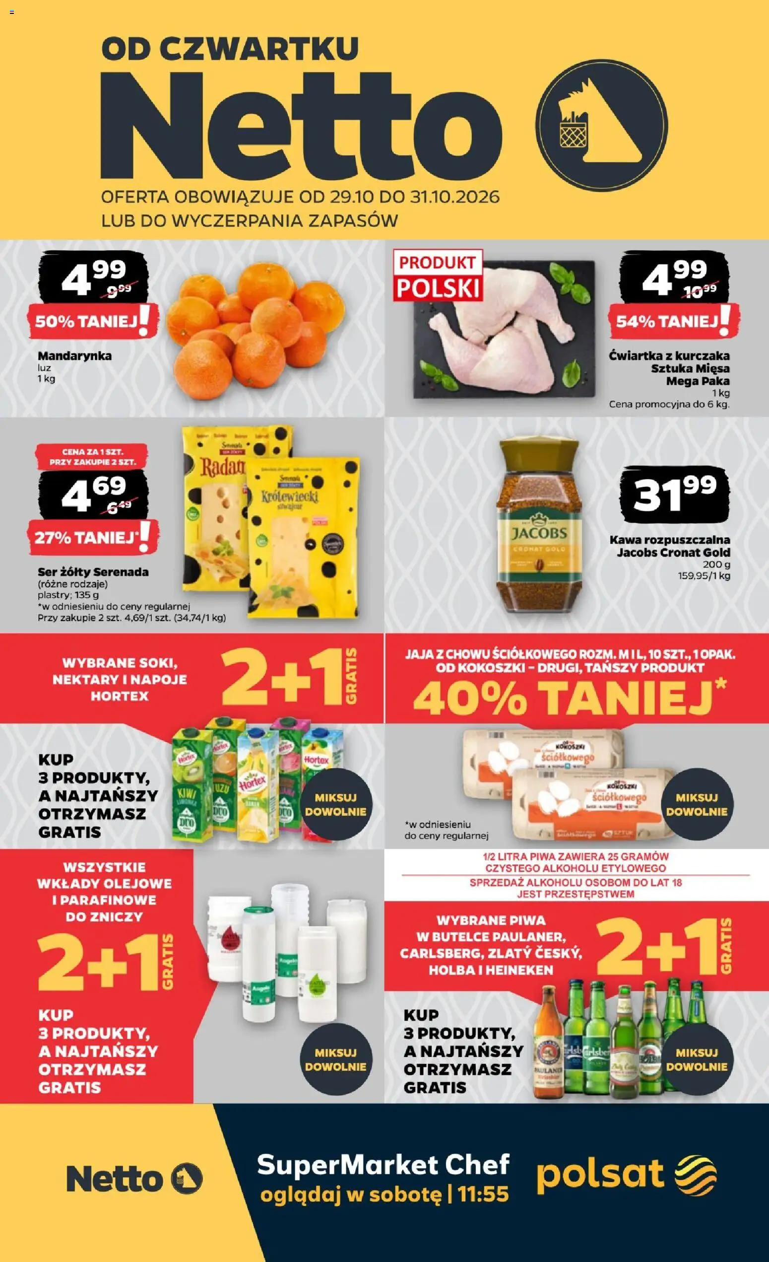 Netto gazetka od czwartku od 29.10.2026 | Strona: 1 | Produkty: Jacobs cronat gold, Kawa, Jaja, Heineken