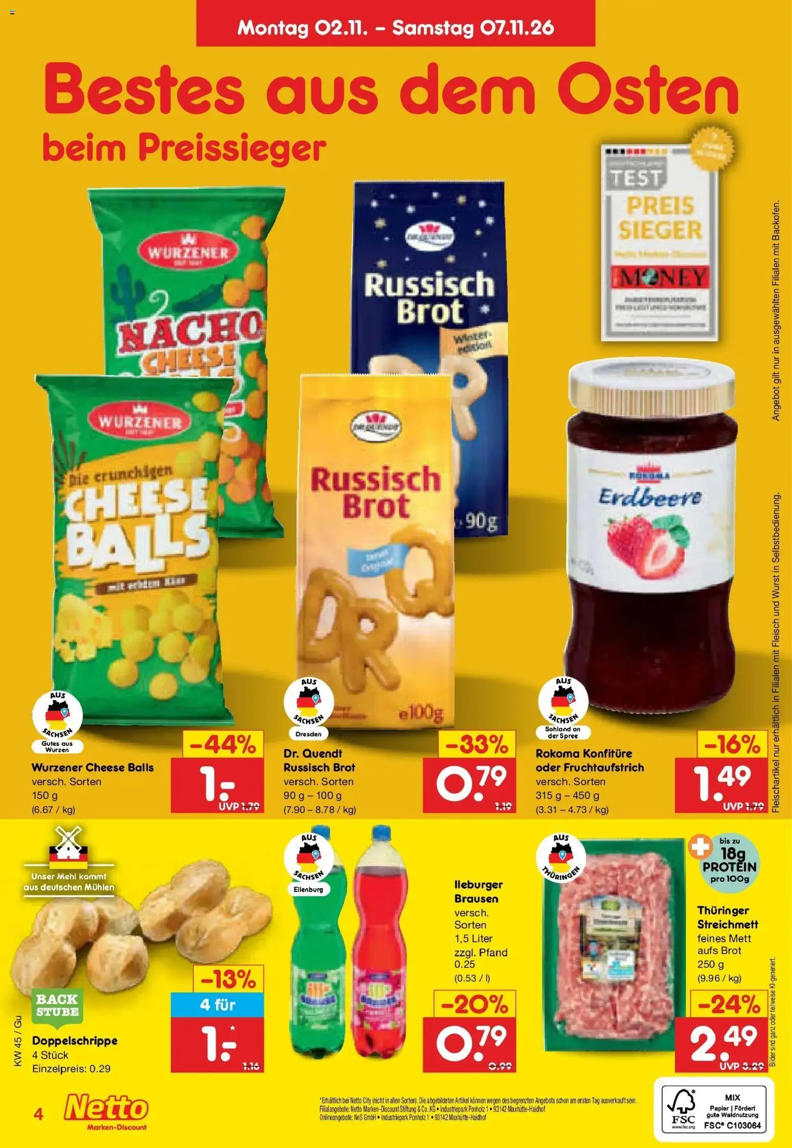 Netto Marken-Discount Prospekt Machern (ab 02.11.2026) » Angebote | Seite: 4 | Produkte: Mehl, Bilder, Wurst, Brot