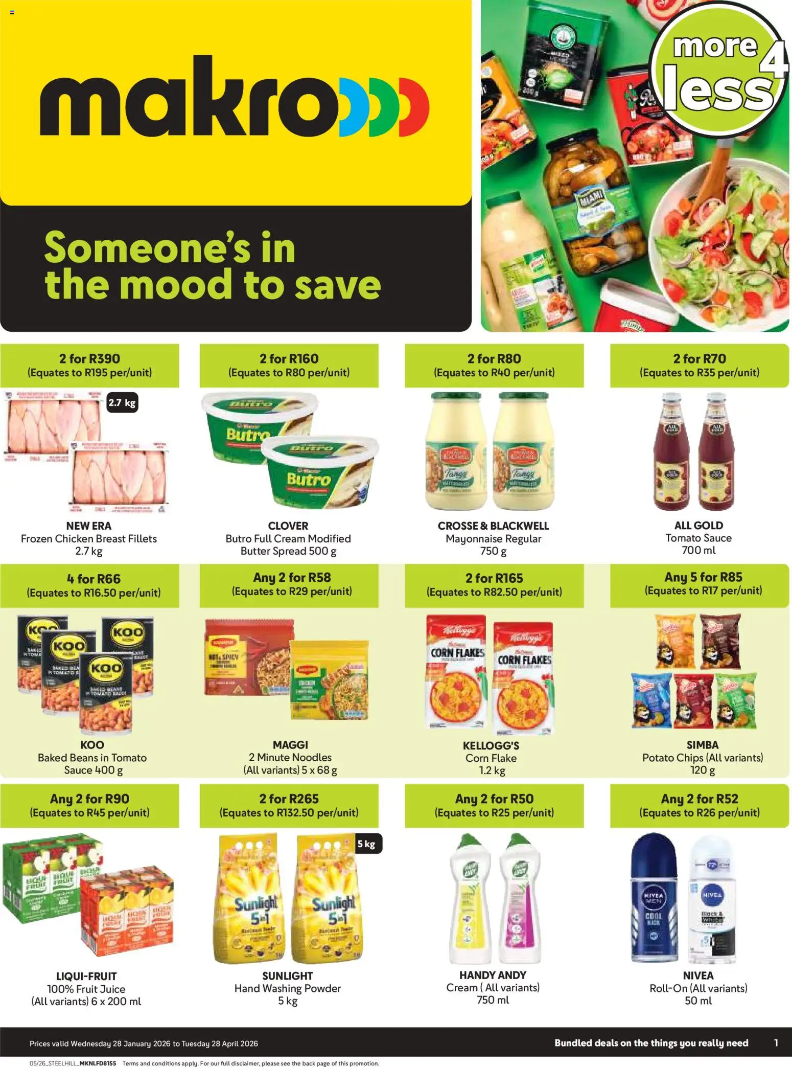 New Makro catalogue – valid from 28.01.2026 | Page: 1 | Products: Noodles, Chips, Tomato sauce, Flakes