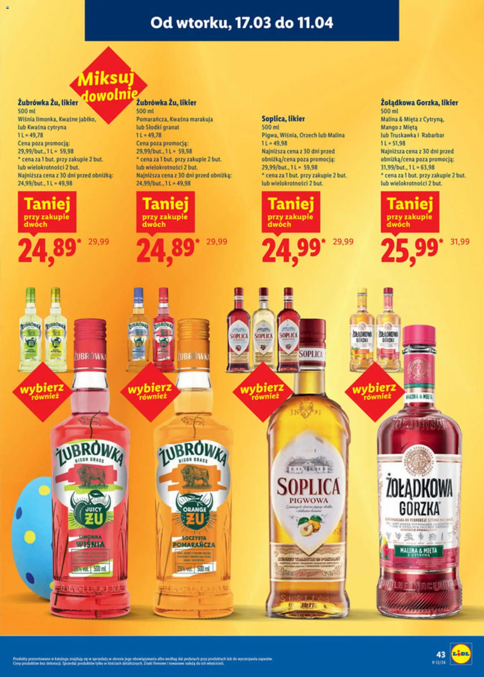 Lidl Katalog alkoholi mocnych i win od 17.03.2026 | Strona: 44 | Produkty: Mango, Malina, Mięta, Żubrówka
