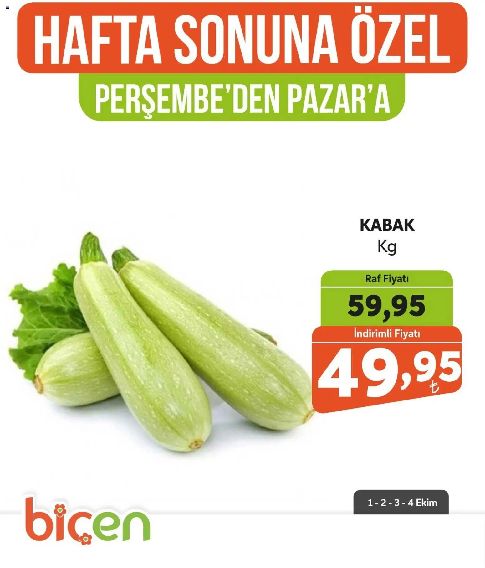 Biçen Market - Hafta Sonuna Özel - Sebze İndirimi - 01 Ekim 2026 tarihinden itibaren geçerlidir | Sayfa: 13 | Ürünler: Raf, Kabak