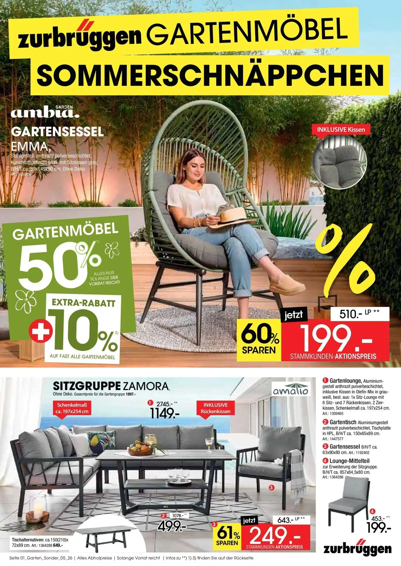 Zurbrüggen Gartenmöbel Sommerschnäppchen – gültig ab 09.07.2026 | Seite: 1 | Produkte: Kissen, Gartenmöbel