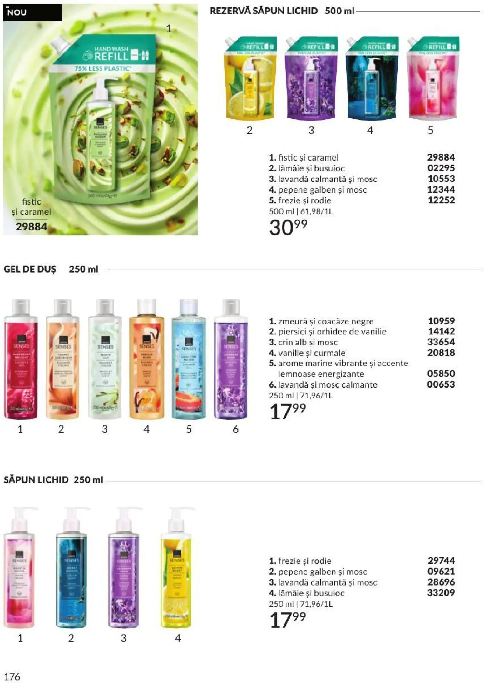 Noul catalog Avon – valabil de la 01.09.2026 | Pagină: 176 | Produse: Pepene Galben, Zmeură, Duș, Curmale