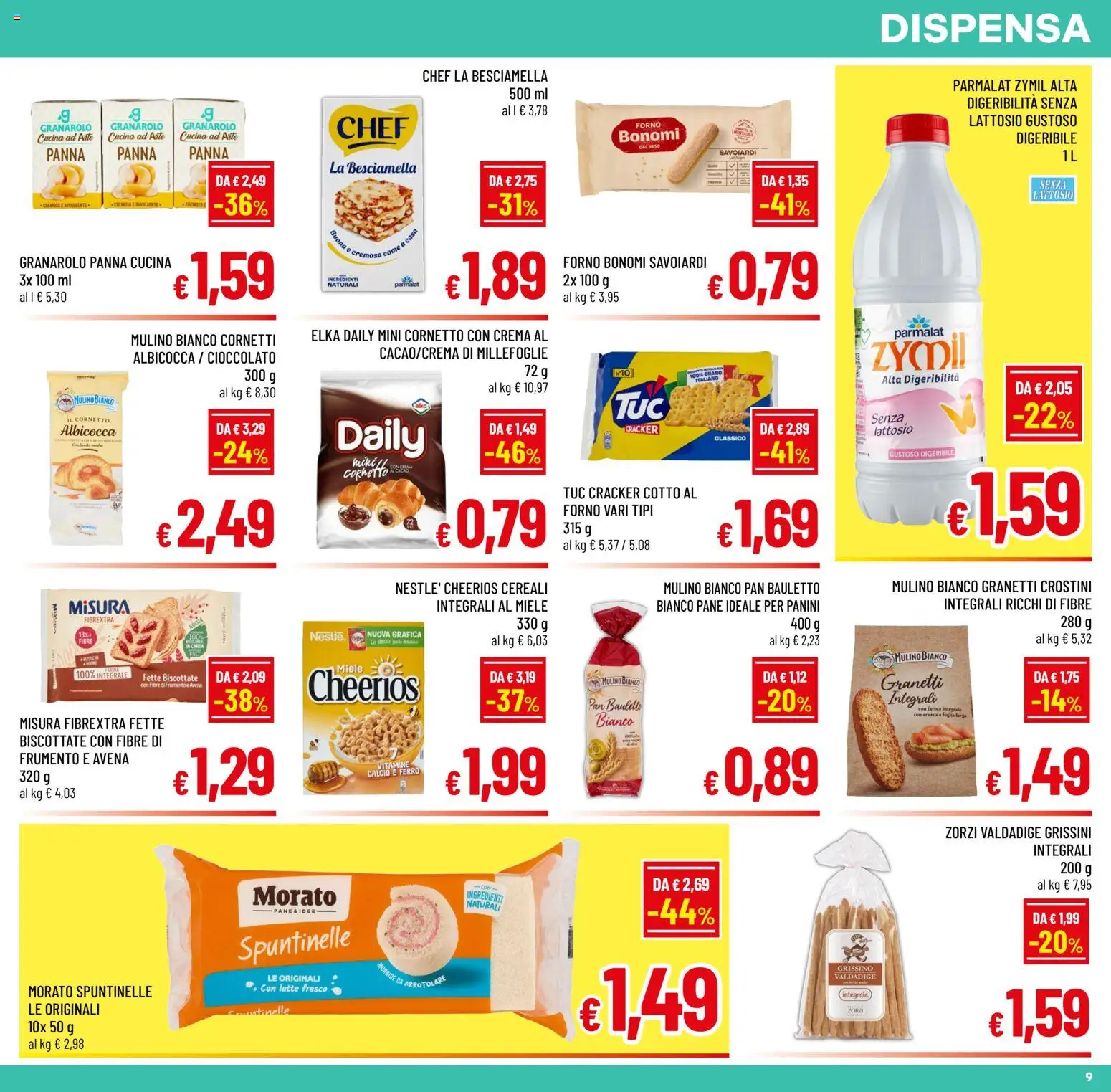 Volantino A&O del 22/07/2026 | Pagina: 9 | Prodotti: Pane, Cornetto, Panna, Farina