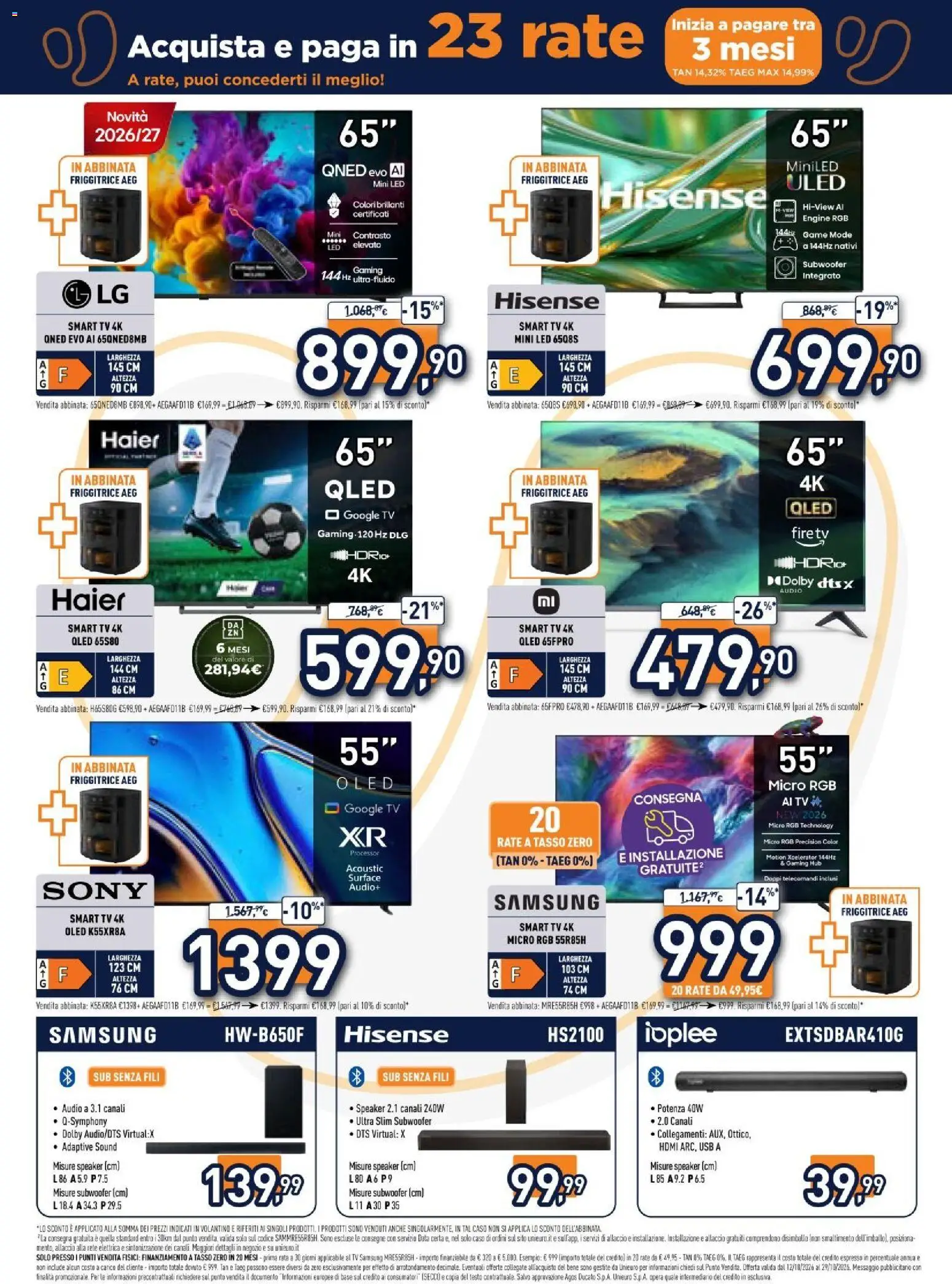 Volantino Unieuro del 12/10/2026 | Pagina: 3 | Prodotti: Tv samsung, Speaker, Friggitrice, Samsung
