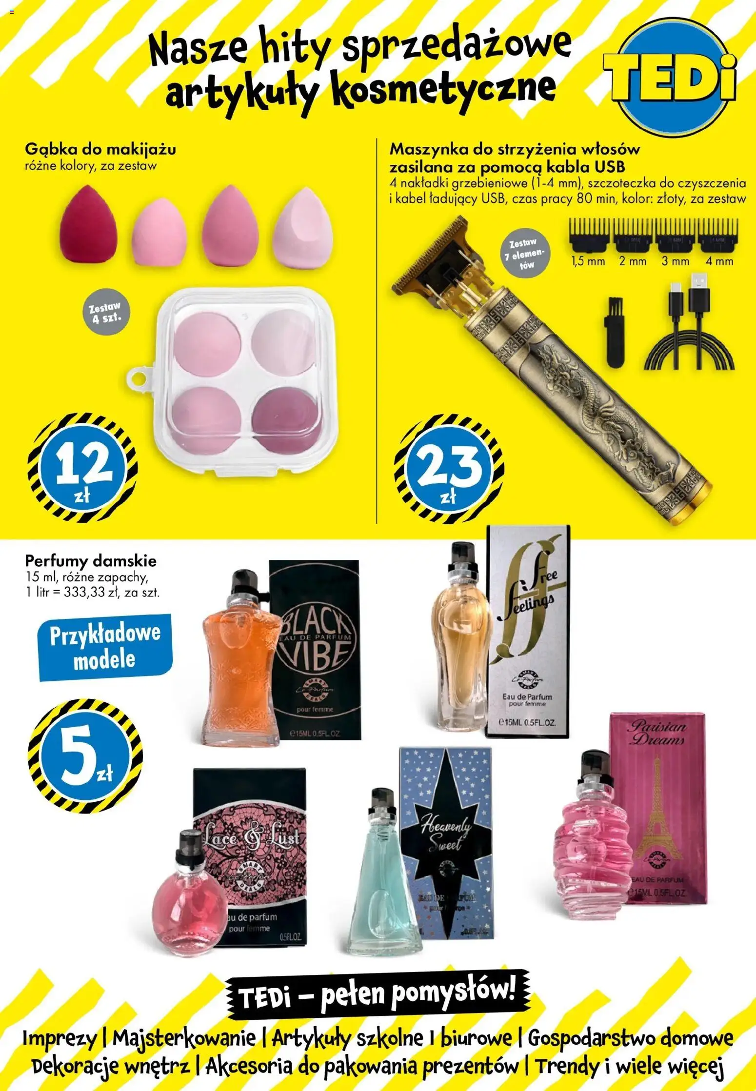 TEDi gazetka - Włoszczowa od 09.07.2026 | Strona: 12 | Produkty: Gąbka do makijażu, Maszynka do strzyżenia, Perfumy, Gąbka