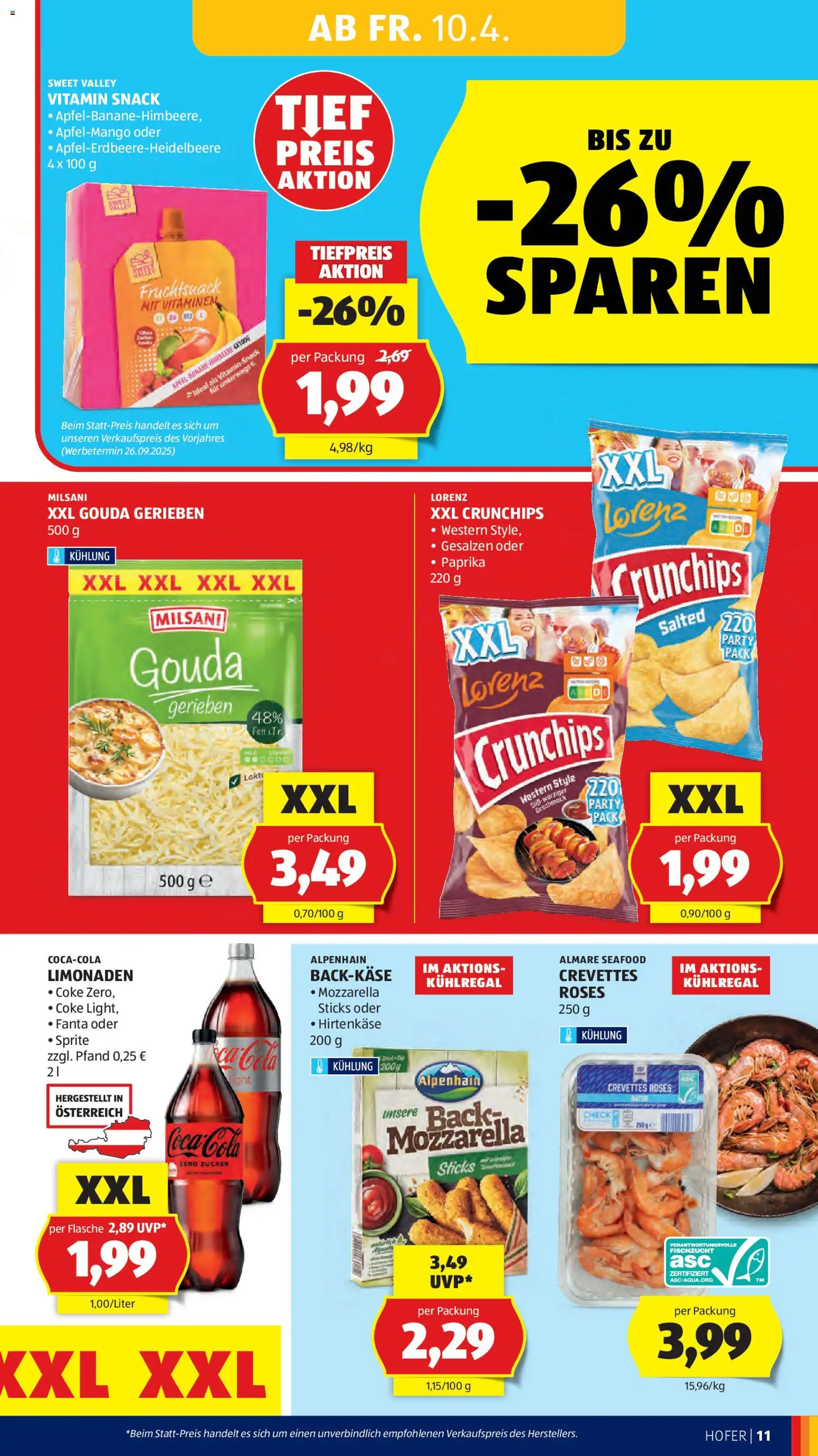 Hofer AT akciós ujság - amely érvényes a következő dátumtól: 10.04.2026 | Oldal: 13 | Termékek: Mozzarella, Fanta, Gouda, Cola