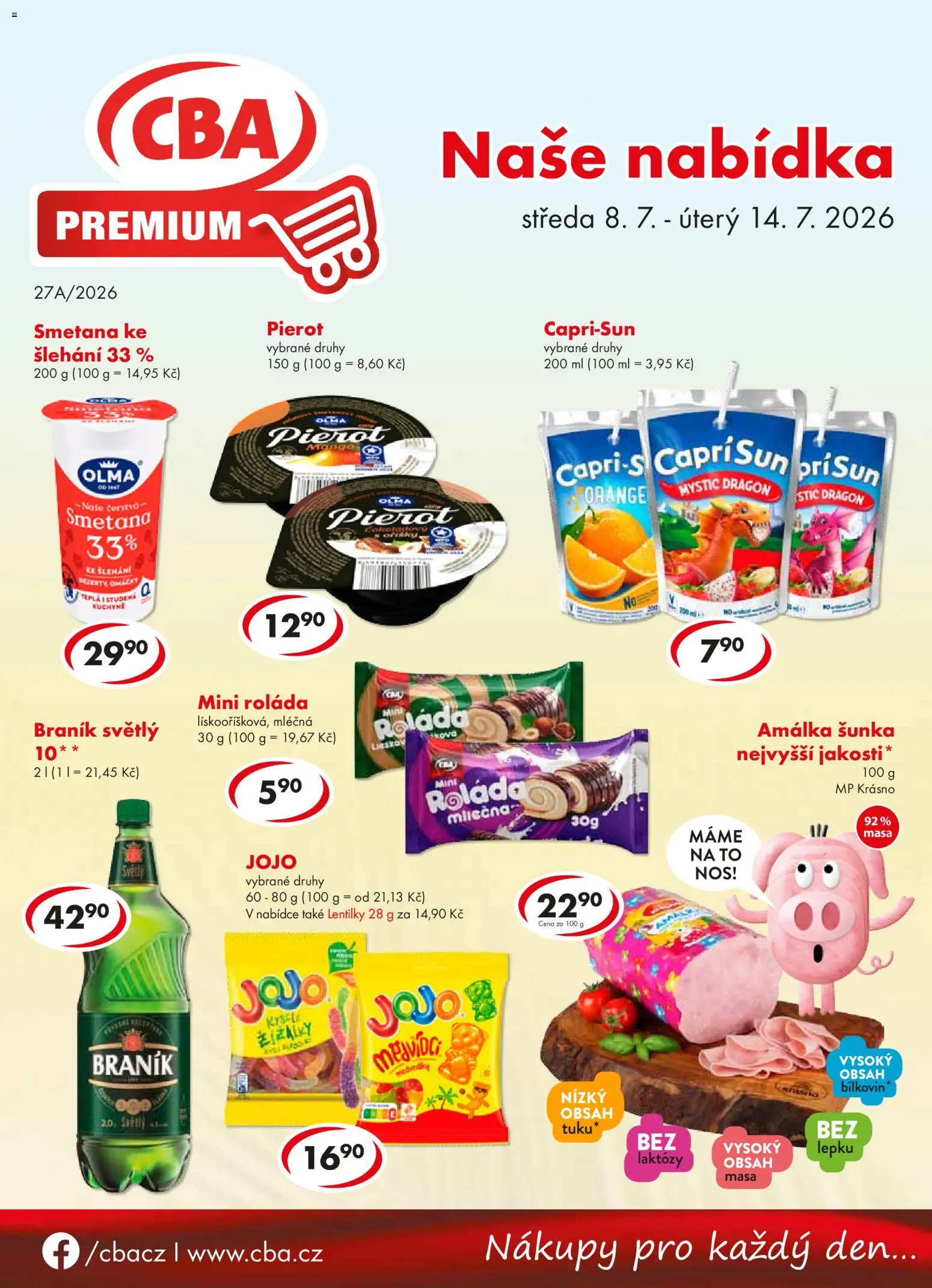 CBA leták - Premium od 08.07.2026 | Strana: 1 | Produkty: Smetana, Dezerty, Braník, Kuchyně