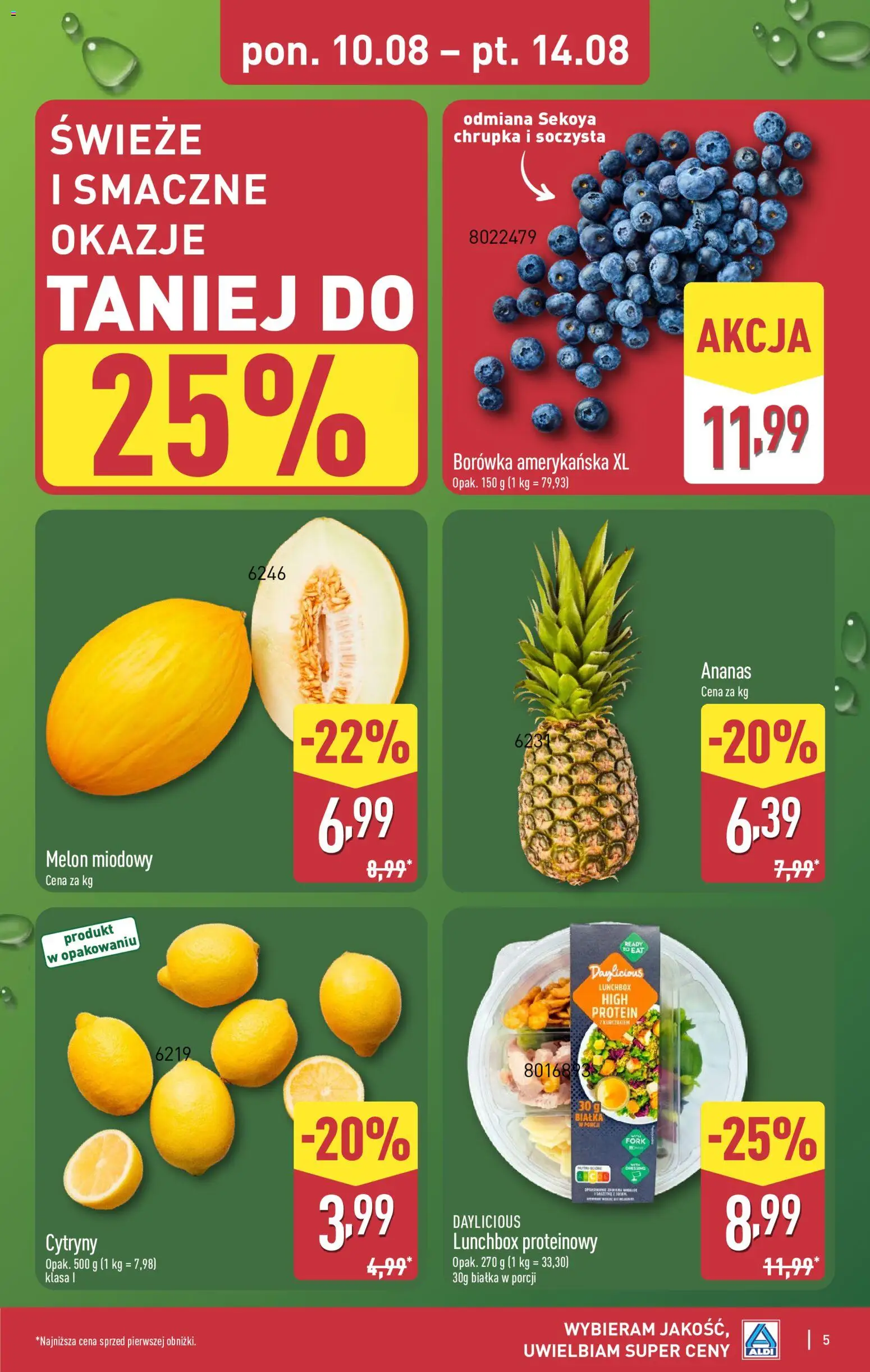 Aldi gazetka od 10.08.2026 | Strona: 5 | Produkty: Melon, High Protein, Lunchbox, Ananas