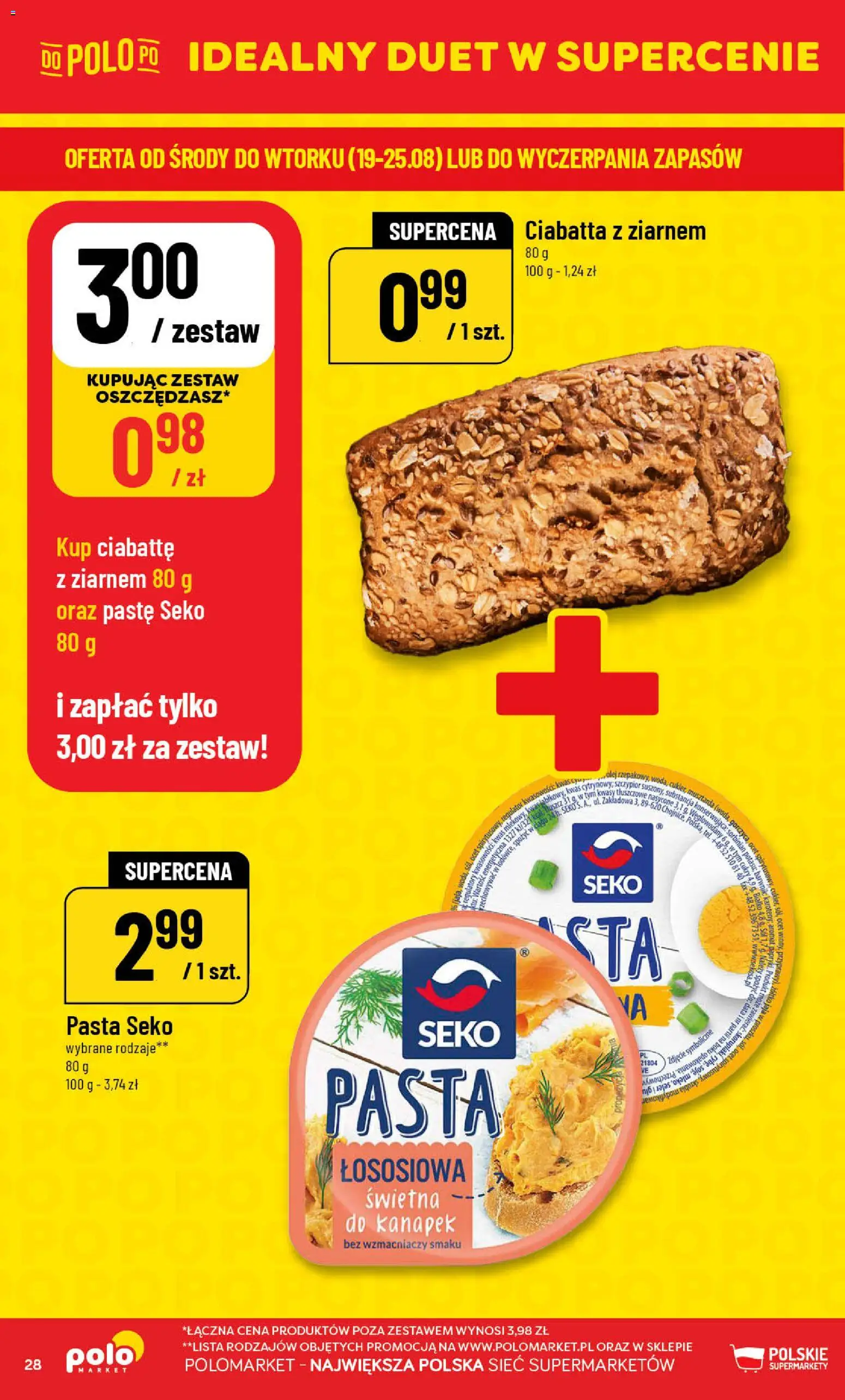 POLOmarket gazetka od 19.08.2026 | Strona: 28 | Produkty: Ocet, Pasta, Ciabatta, Sól
