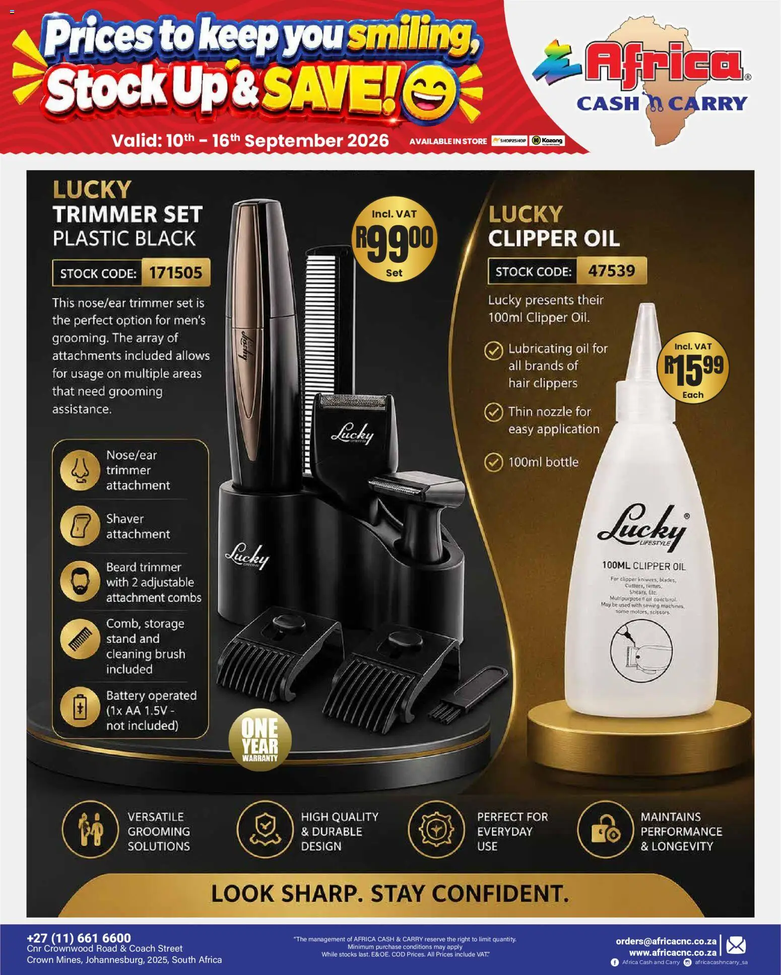 New Africa Cash & Carry catalogue – valid from 10/09/2026 | Page: 32 | Products: Battery, Oil, Brush, Stock