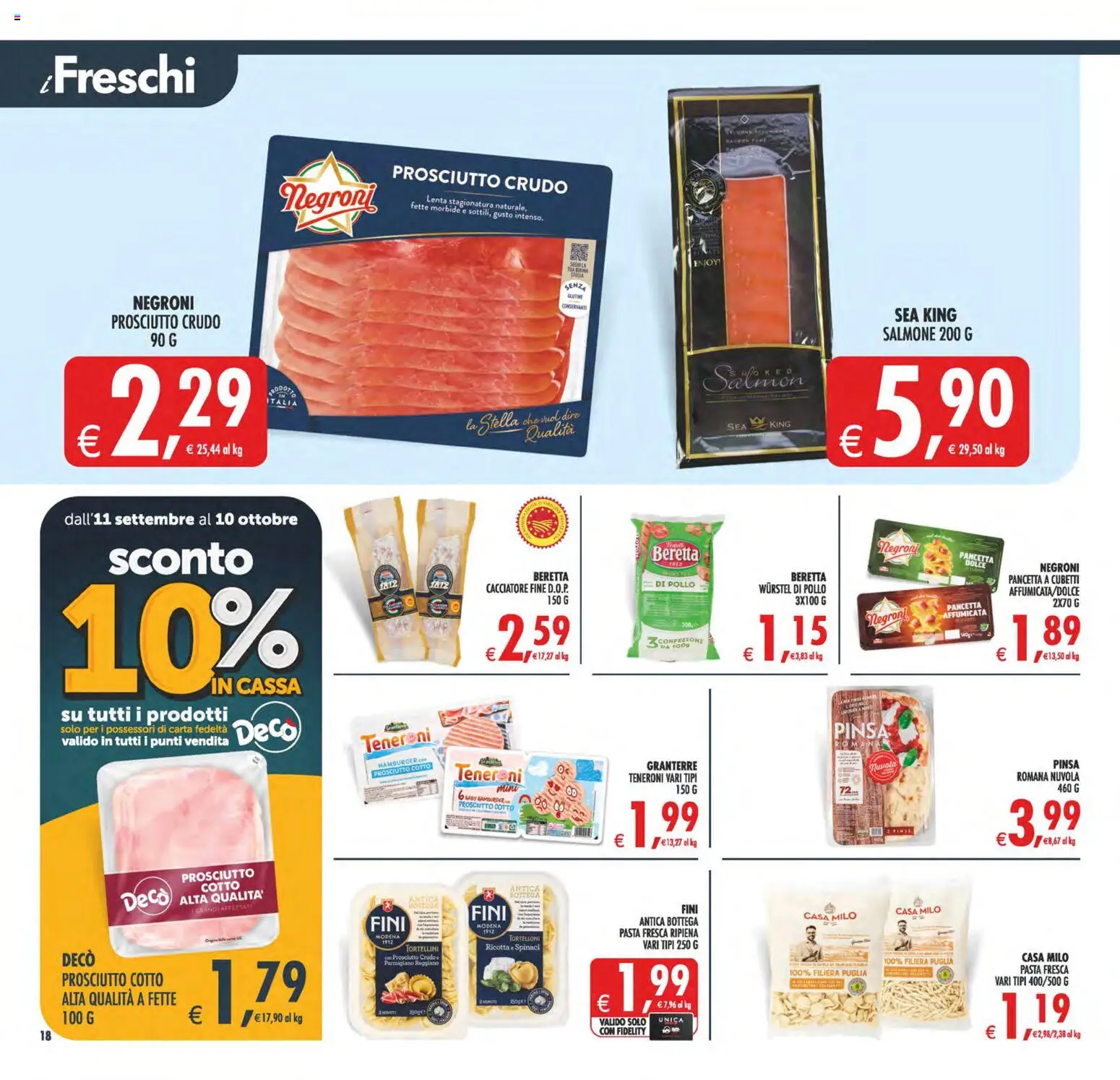 Volantino Decò del 02/10/2026 | Pagina: 18 | Prodotti: Pasta, Spinaci, Parmigiano reggiano, Hamburger