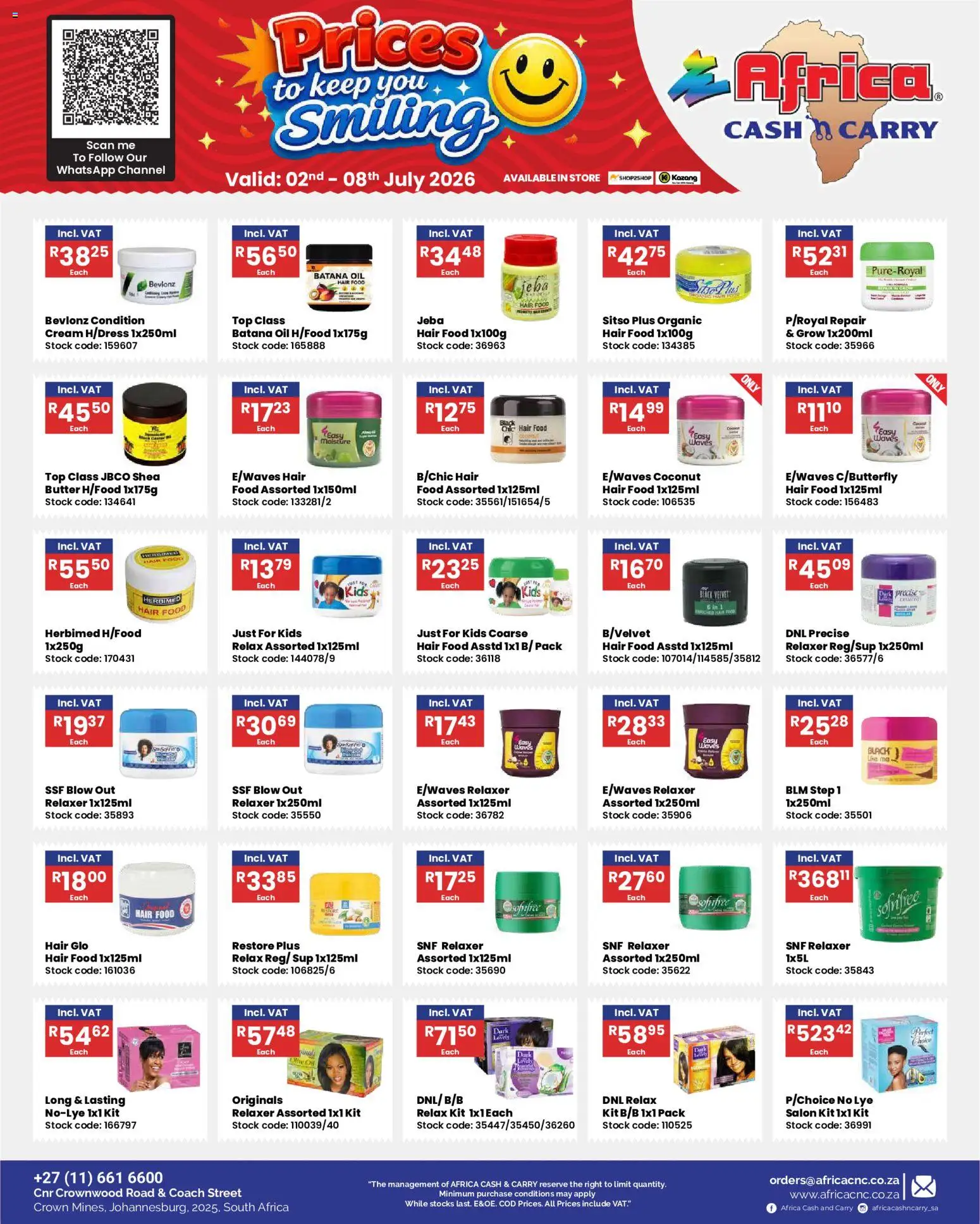New Africa Cash & Carry catalogue – valid from 02/07/2026 | Page: 3 | Products: Oil, Cream, Stock, Relaxer