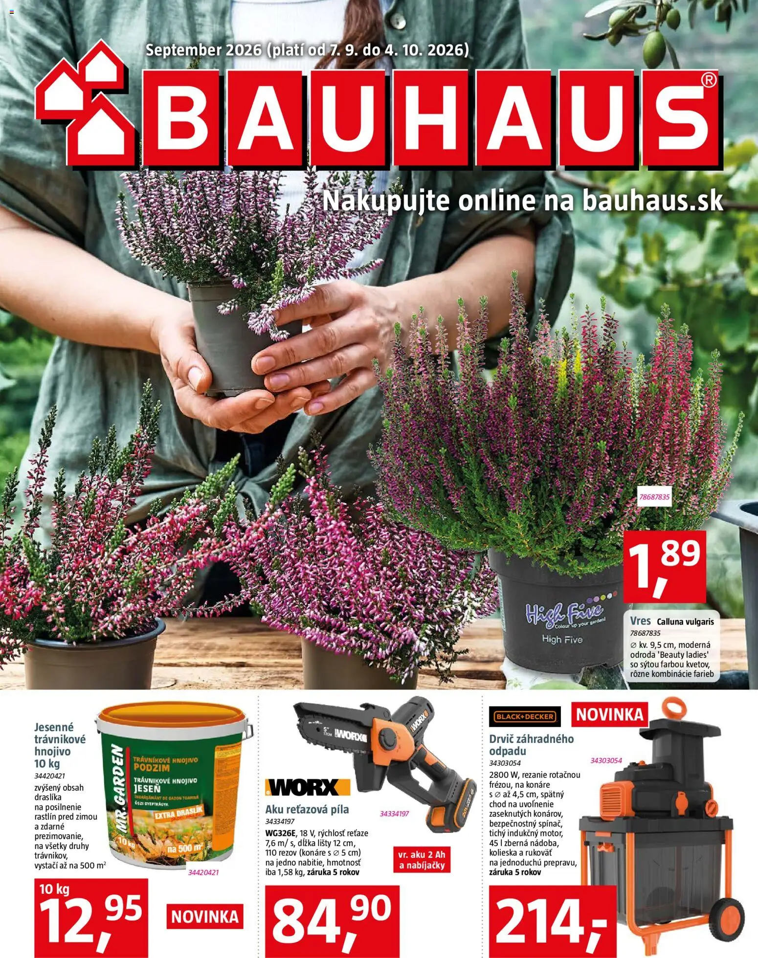 Nové Bauhaus akcie – leták je platný od 07.09.2026 | Strana: 1 | Produkty: Aku reťazová píla, Reťazová píla, Píla, Drvič