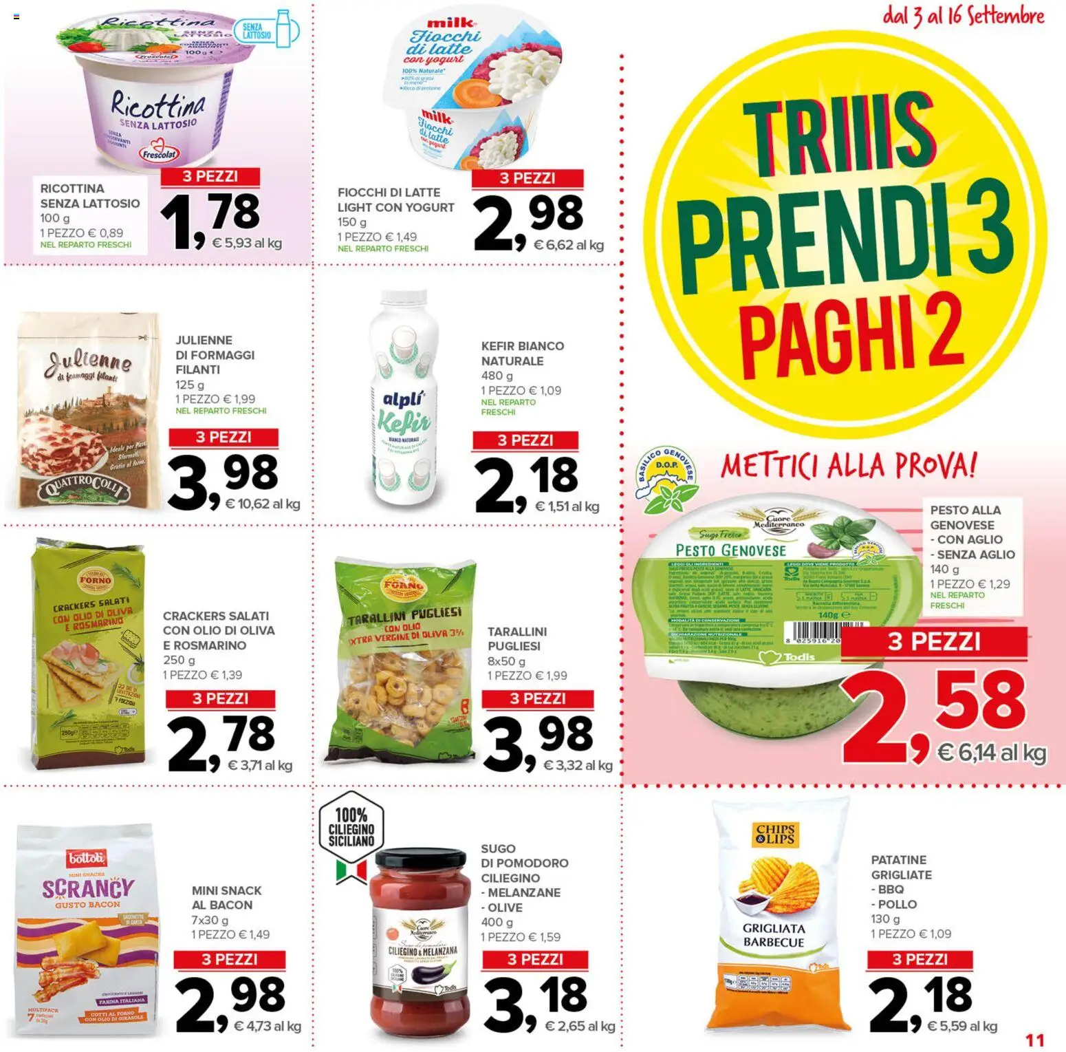 Volantino Todis del 03/09/2026 | Pagina: 11 | Prodotti: Yogurt, Fiocchi, Aglio, Senza lattosio