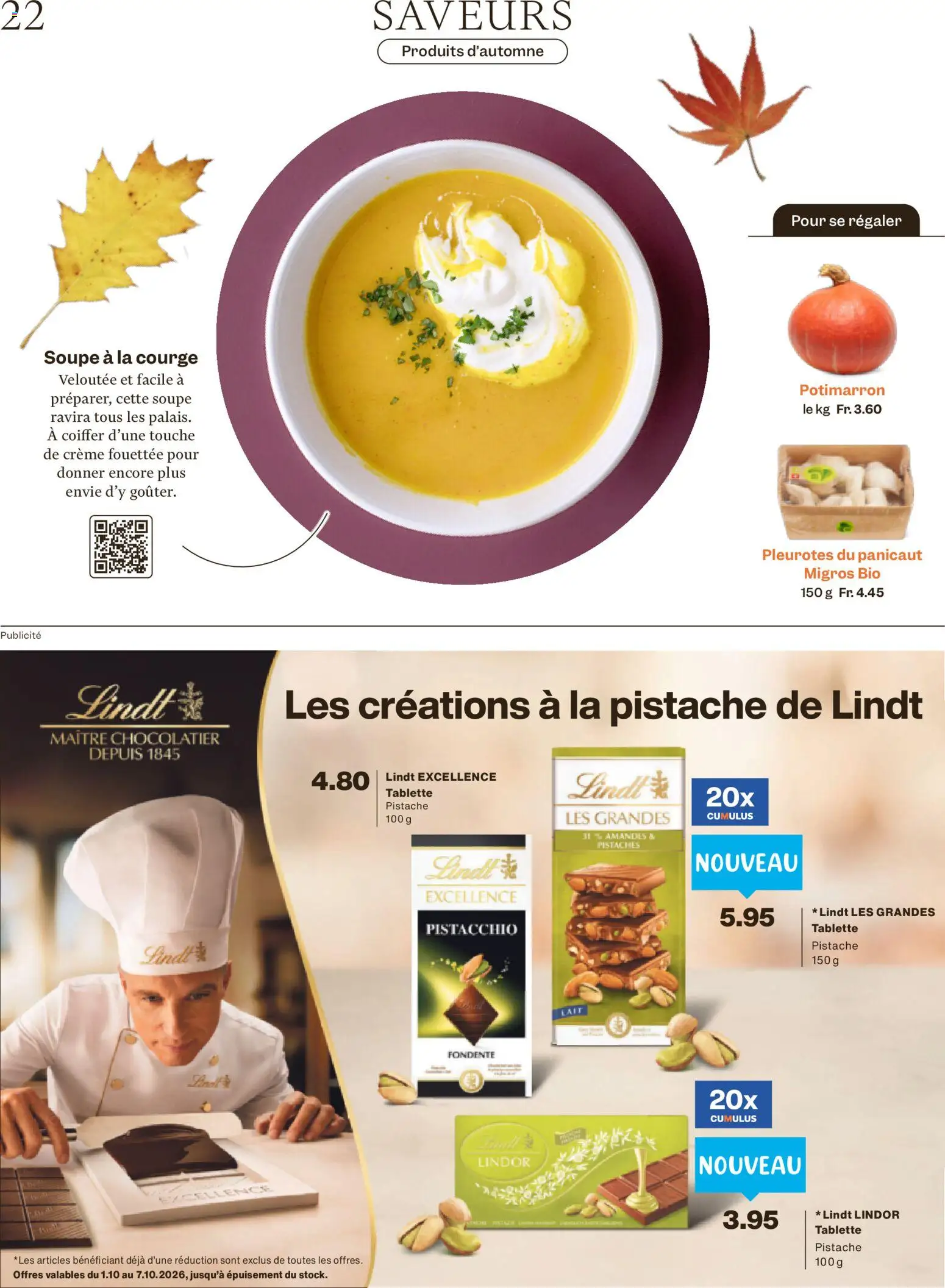 Migros aktionen Magazin FR – gültig ab 30.09.2026 | Seite: 22 | Produkte: Tablette, Creme, Lindor