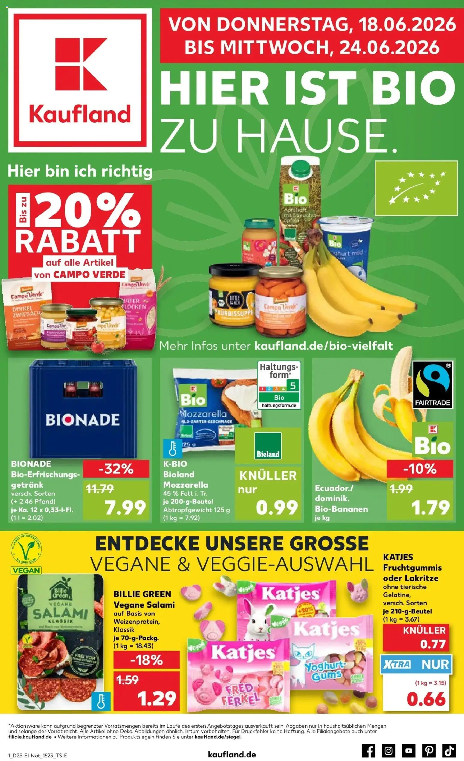 Kaufland Prospekt Mittweida – gültig ab 18.06.2026 | Seite: 1 | Produkte: Mozzarella, Katjes, Bionade, Salami