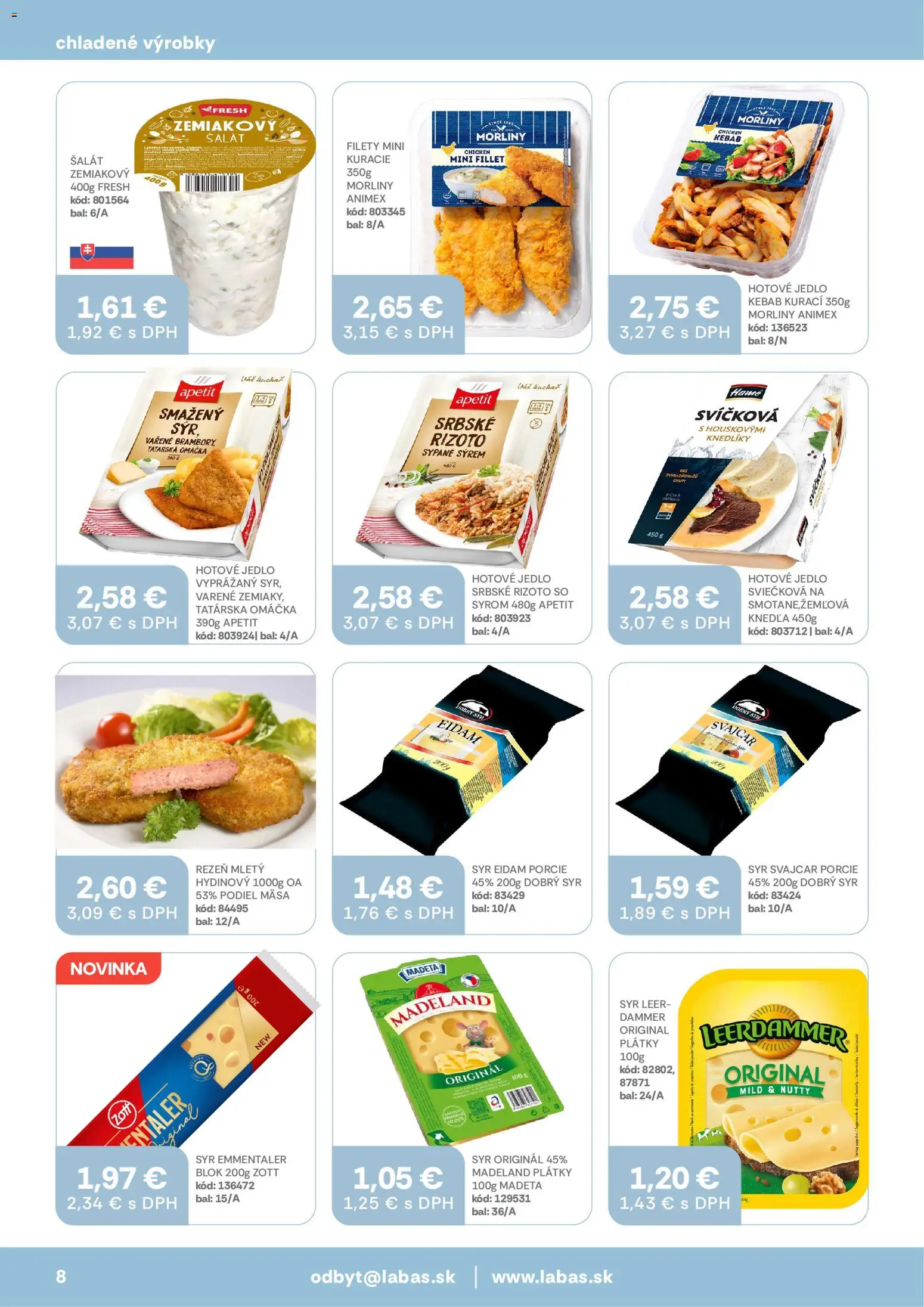 Nové Labaš akcie – leták je platný od 14.08.2026 | Strana: 8 | Produkty: Syr, Šalát, Tatárska omáčka, Omáčka