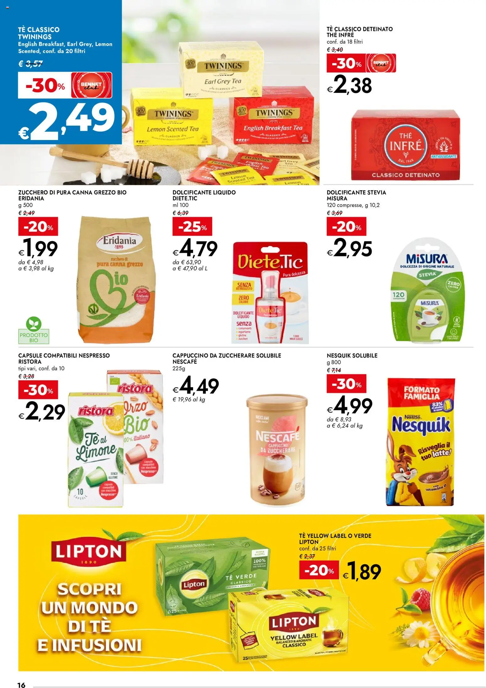 Volantino bennet del 03/09/2026 | Pagina: 16 | Prodotti: Stevia, Cappuccino, Latte, Nescafé
