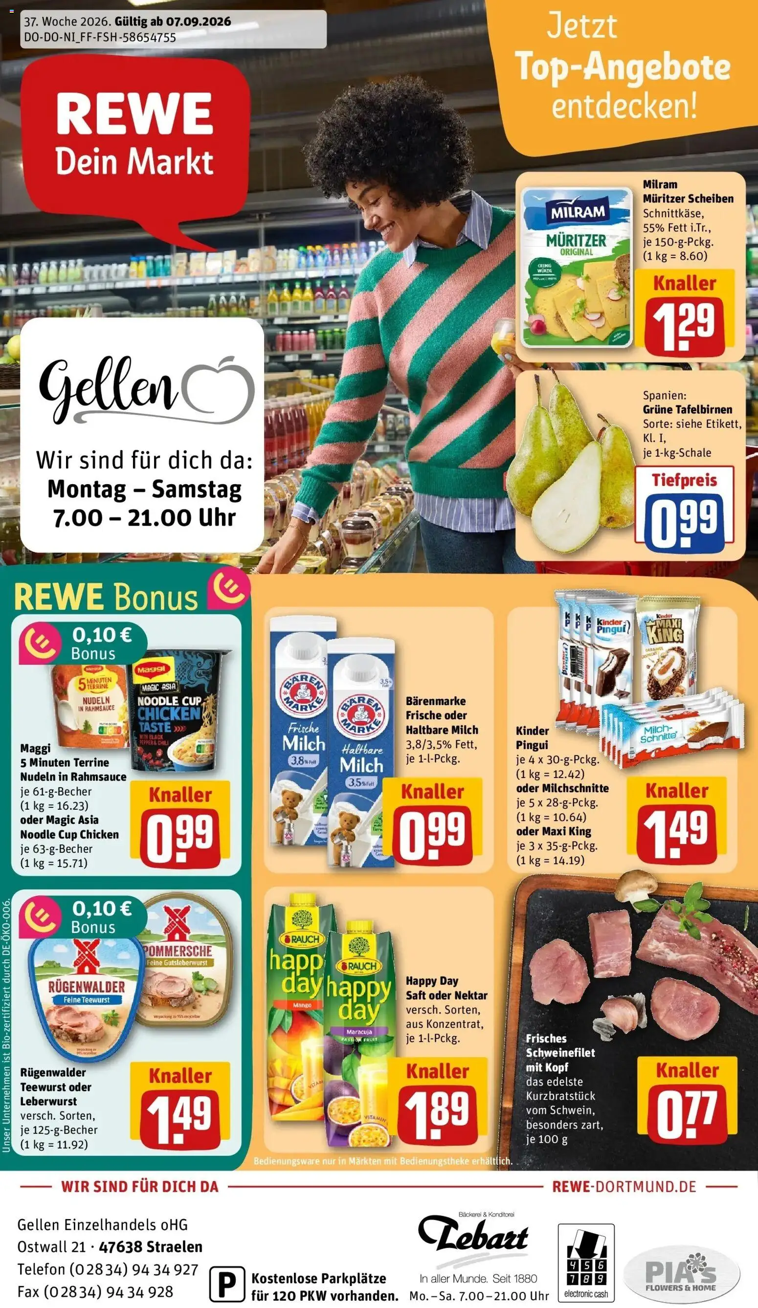 REWE Prospekt ab 07.09.2026 zum Blättern » Angebote | Seite: 1 | Produkte: Bäckerei, Maggi, Milch, Uhr