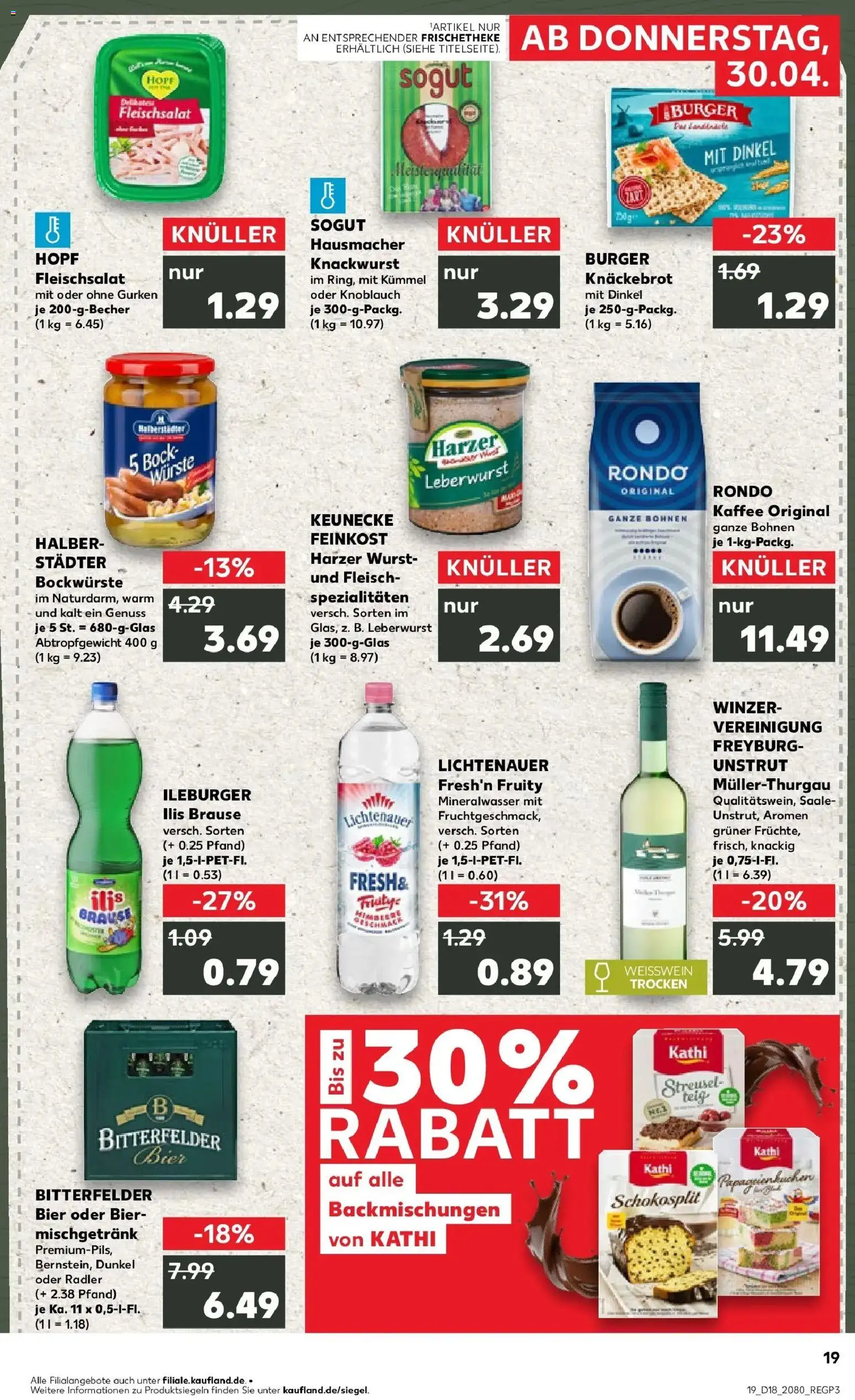 Prospekt Kaufland ab 30.04.2026 » Angebote Online zum Blättern | Seite: 19 | Produkte: Weißwein, Burger, Radler, Wurst