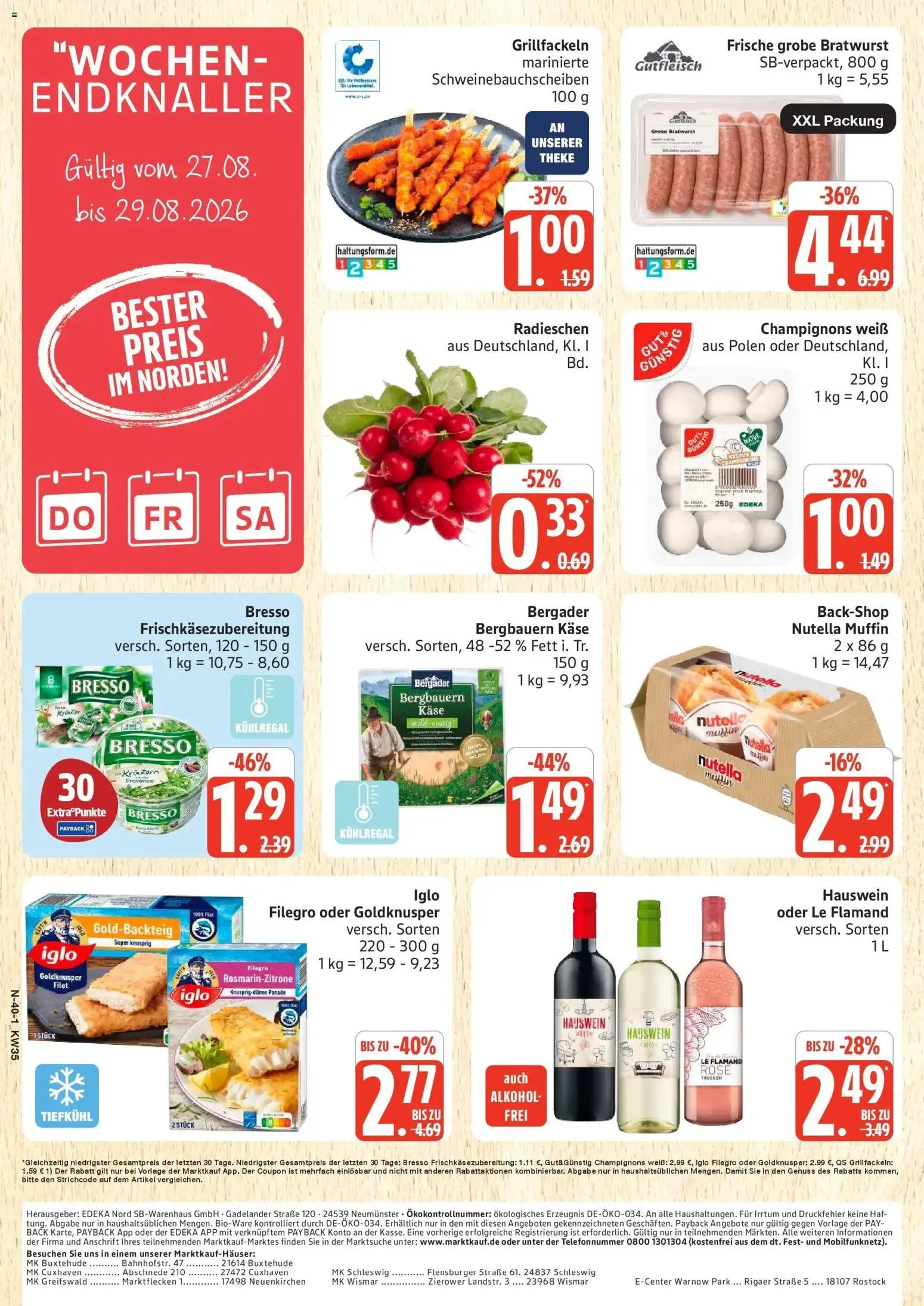 Edeka Prospekt Schleswig (ab 24.08.2026) » Angebote Online | Seite: 40 | Produkte: Bresso, Flensburger, Nutella, Alkohol