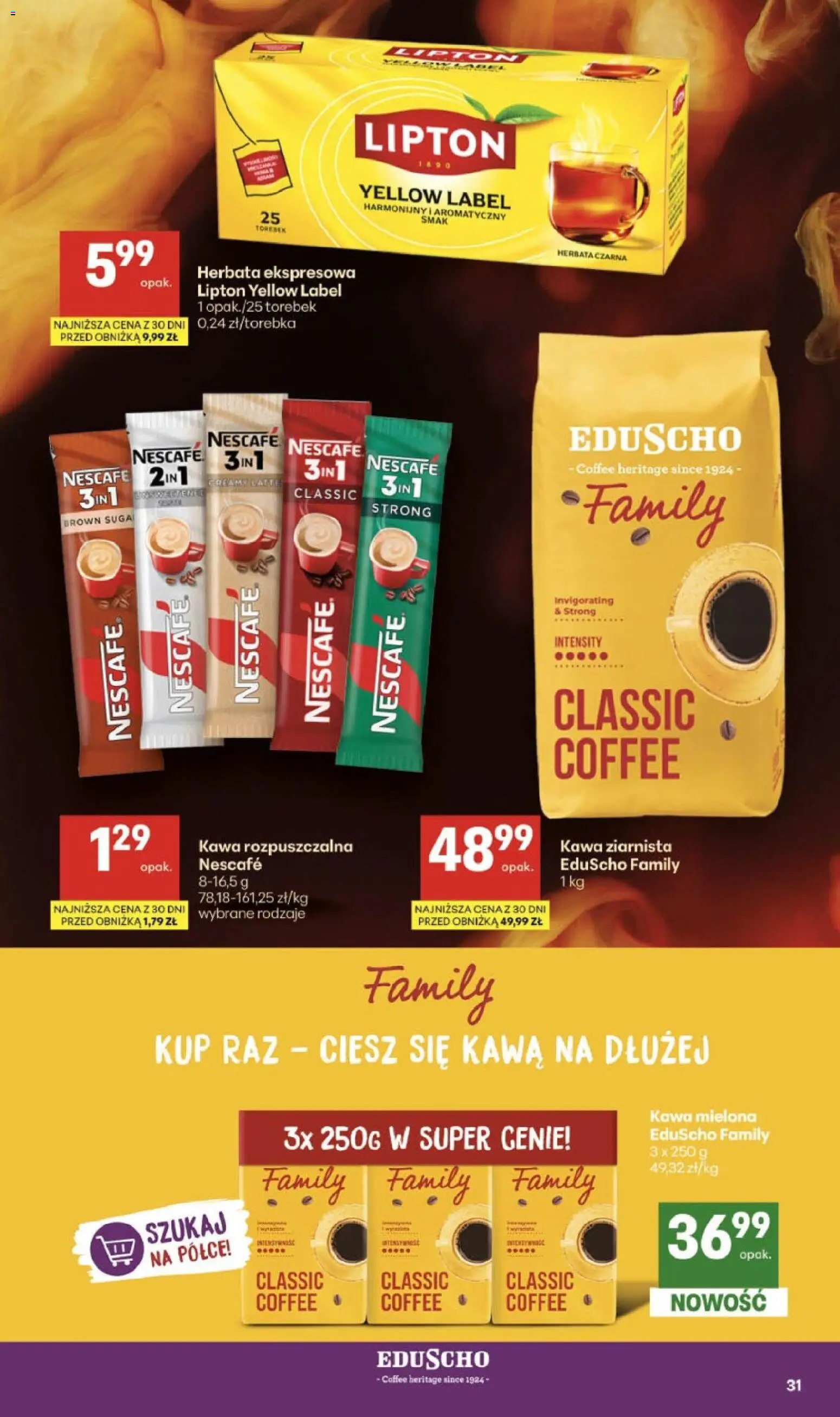 Delikatesy Centrum gazetka od 13.08.2026 | Strona: 31 | Produkty: Nescafe, Kawa rozpuszczalna, Herbata, Kawa mielona