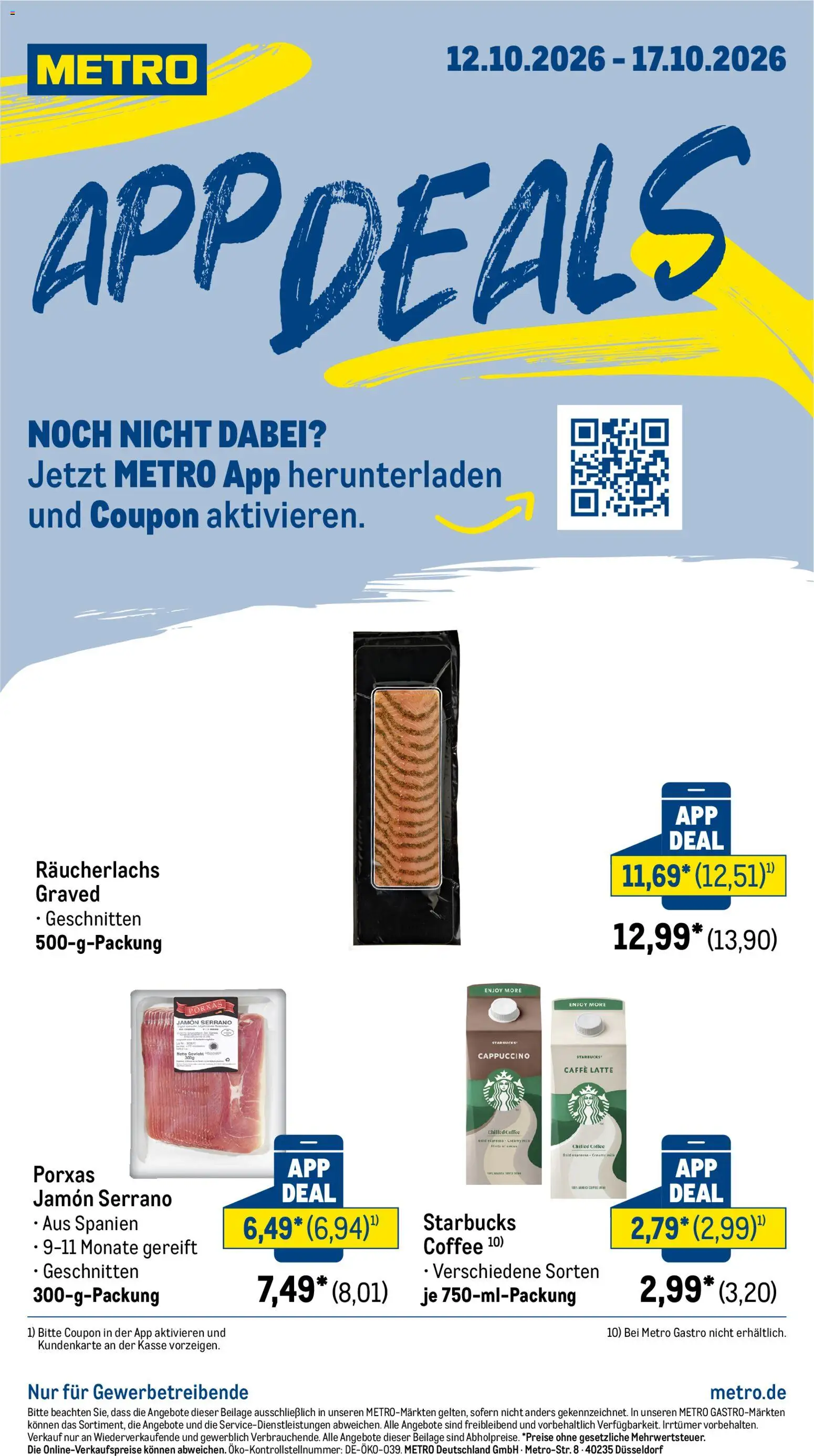 Metro App Deals – gültig ab 12.10.2026 | Seite: 1 | Produkte: Gewicht, Starbucks, Räucherlachs