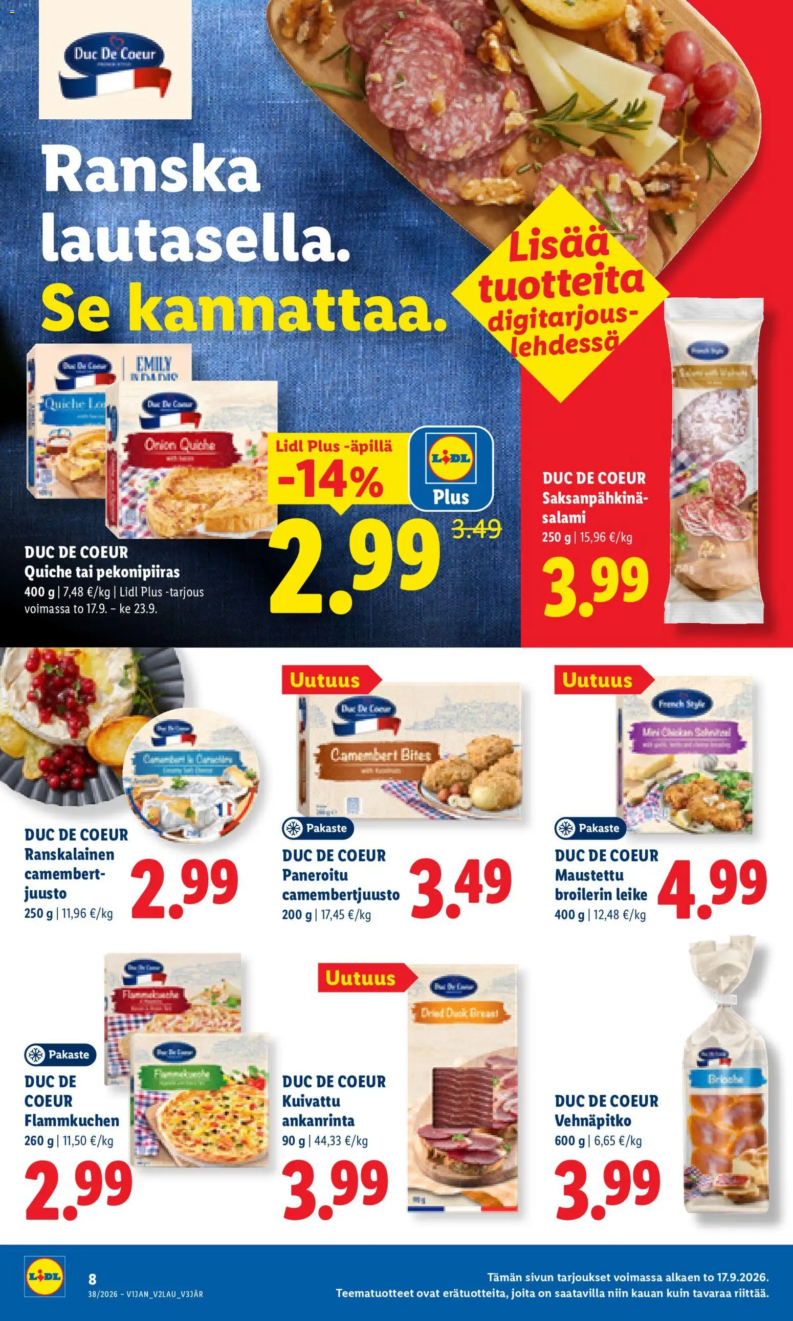 Lidl tarjoukset - Tampere – voimassa 17/09/2026 alkaen | Sivu: 8 | Tuotteet: Juusto, Salami