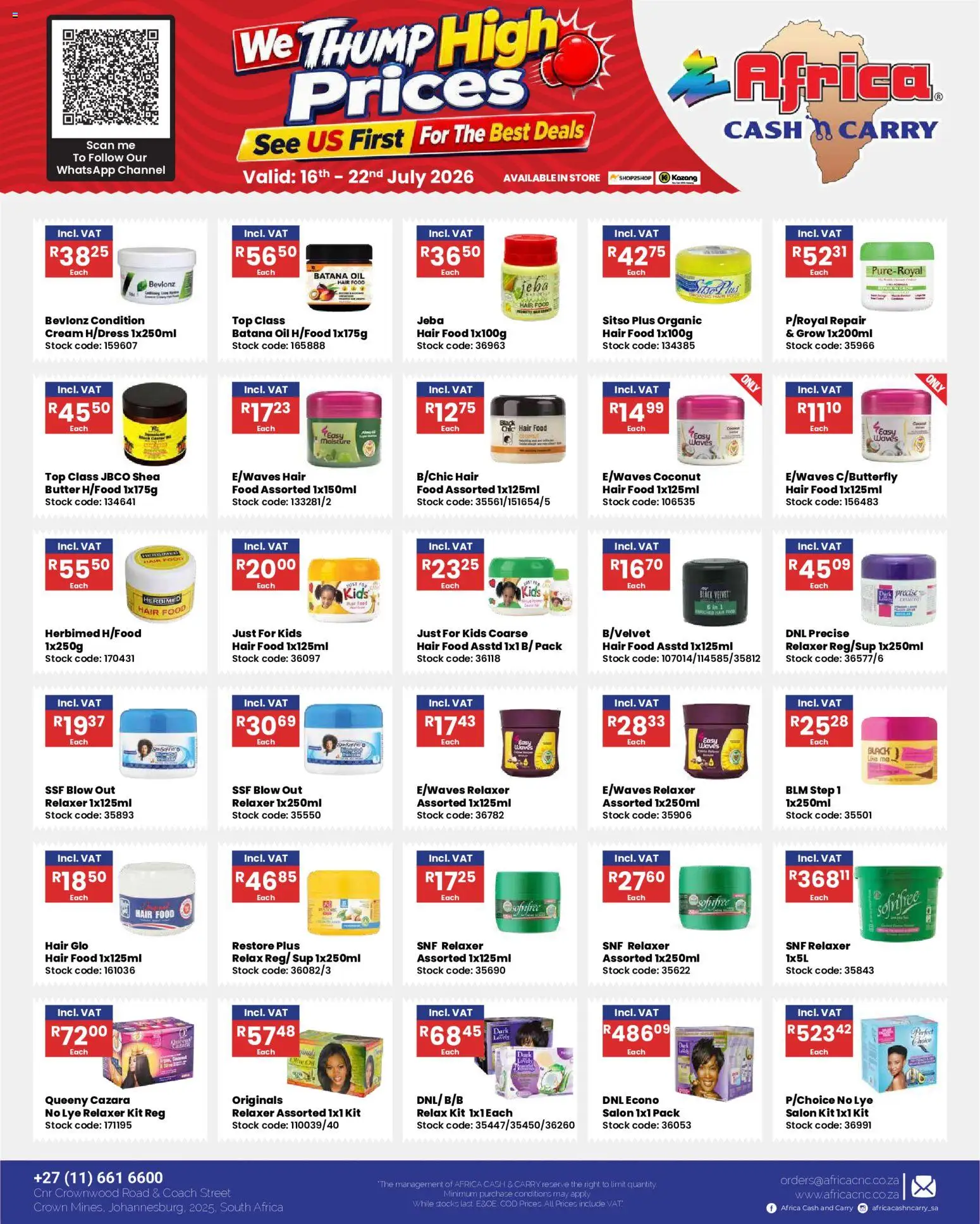 New Africa Cash & Carry catalogue – valid from 16/07/2026 | Page: 3 | Products: Butter, Oil, Stock, Relaxer