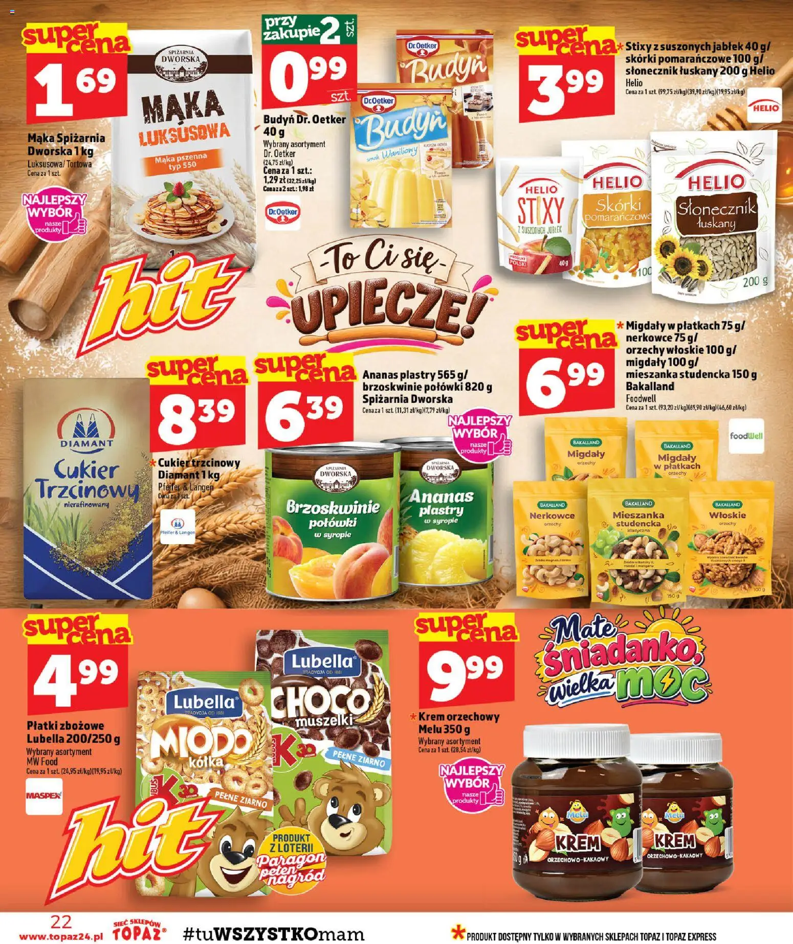 Topaz gazetka - MAZ od 01.10.2026 | Strona: 22 | Produkty: Budyń, Ananas, Brzoskwinie, Krem