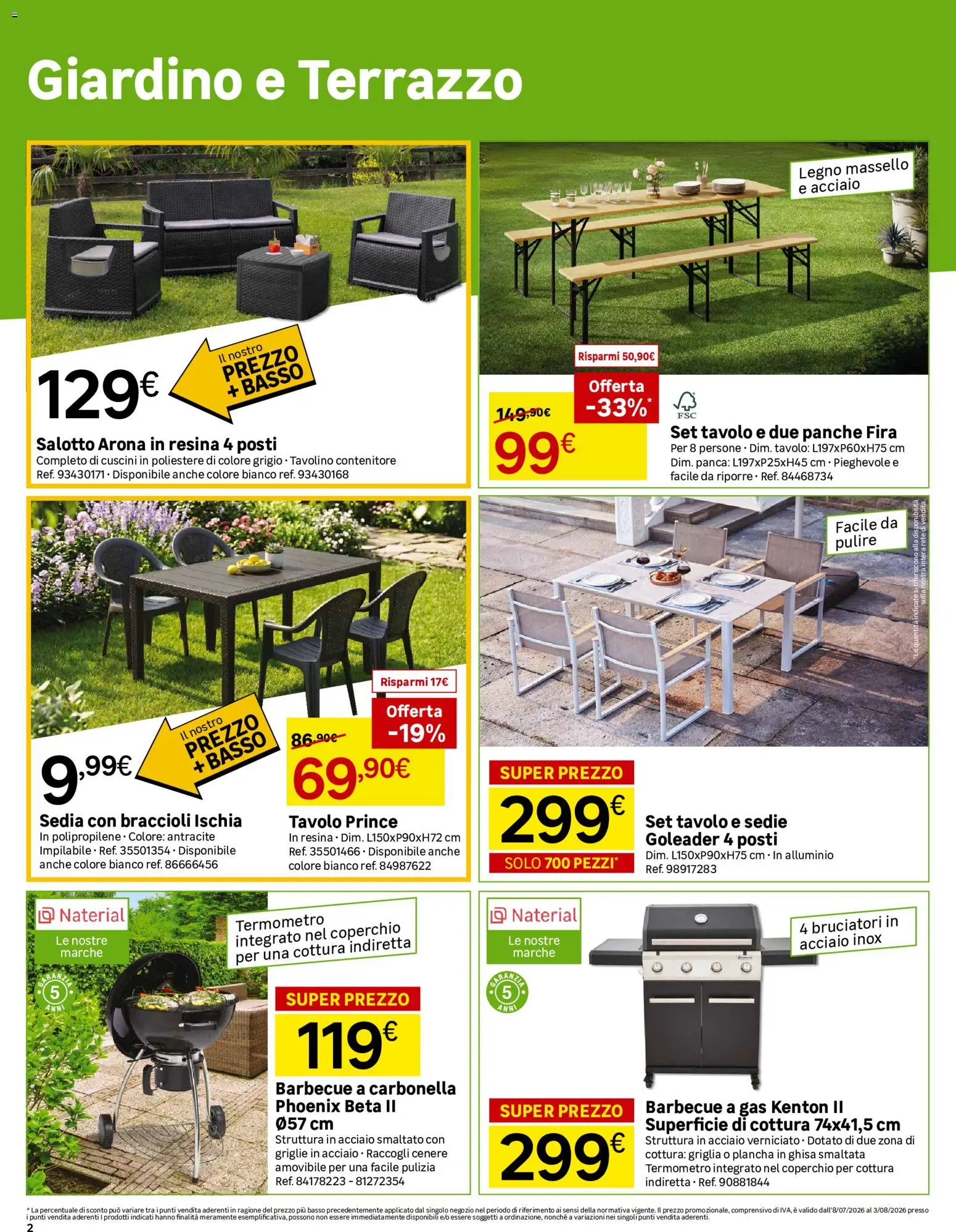 Volantino Leroy Merlin del 08/07/2026 | Pagina: 2 | Prodotti: Tavolino, Braccioli, Barbecue a gas, Termometro